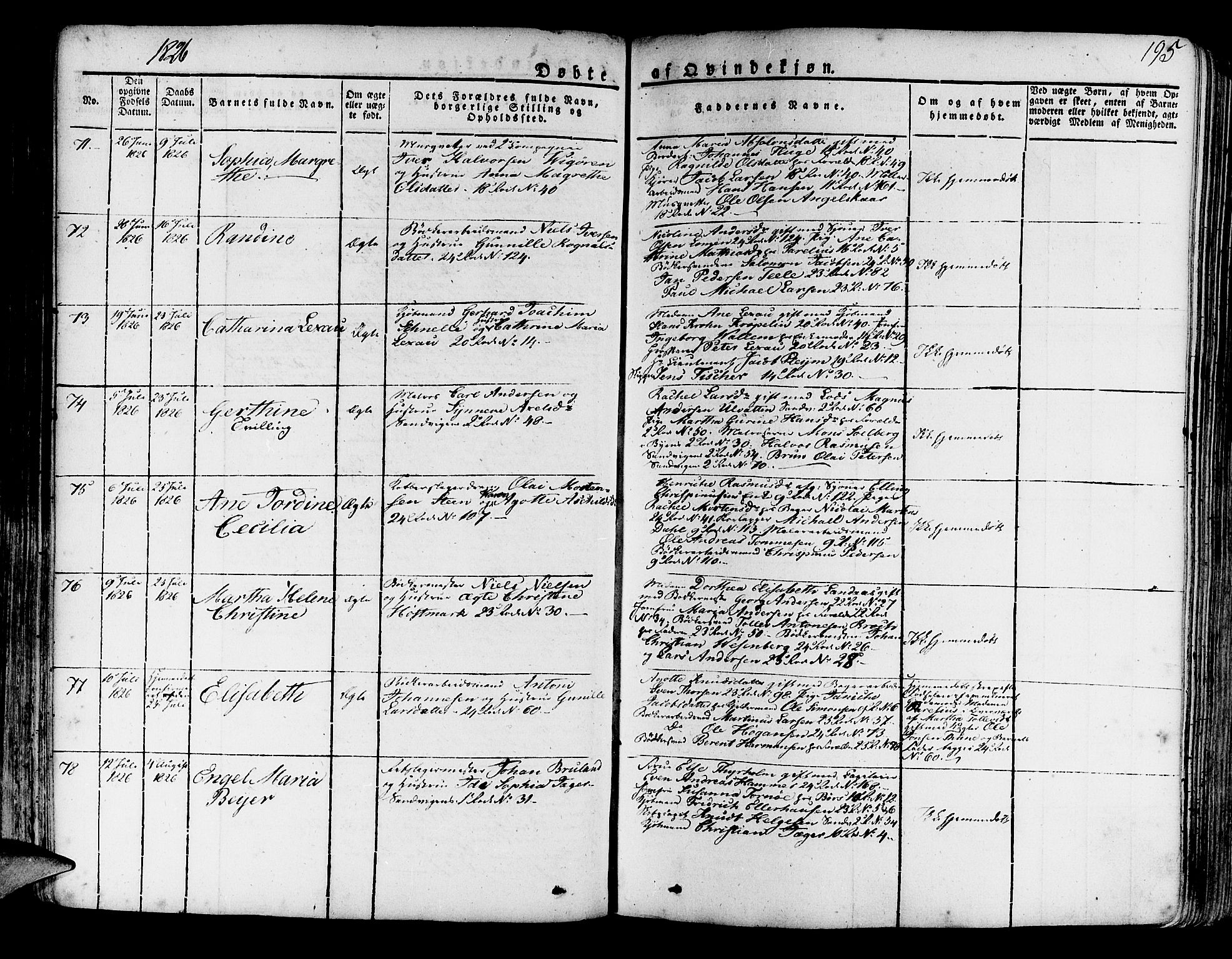 Korskirken sokneprestembete, AV/SAB-A-76101/H/Haa/L0014: Parish register (official) no. A 14, 1823-1835, p. 195