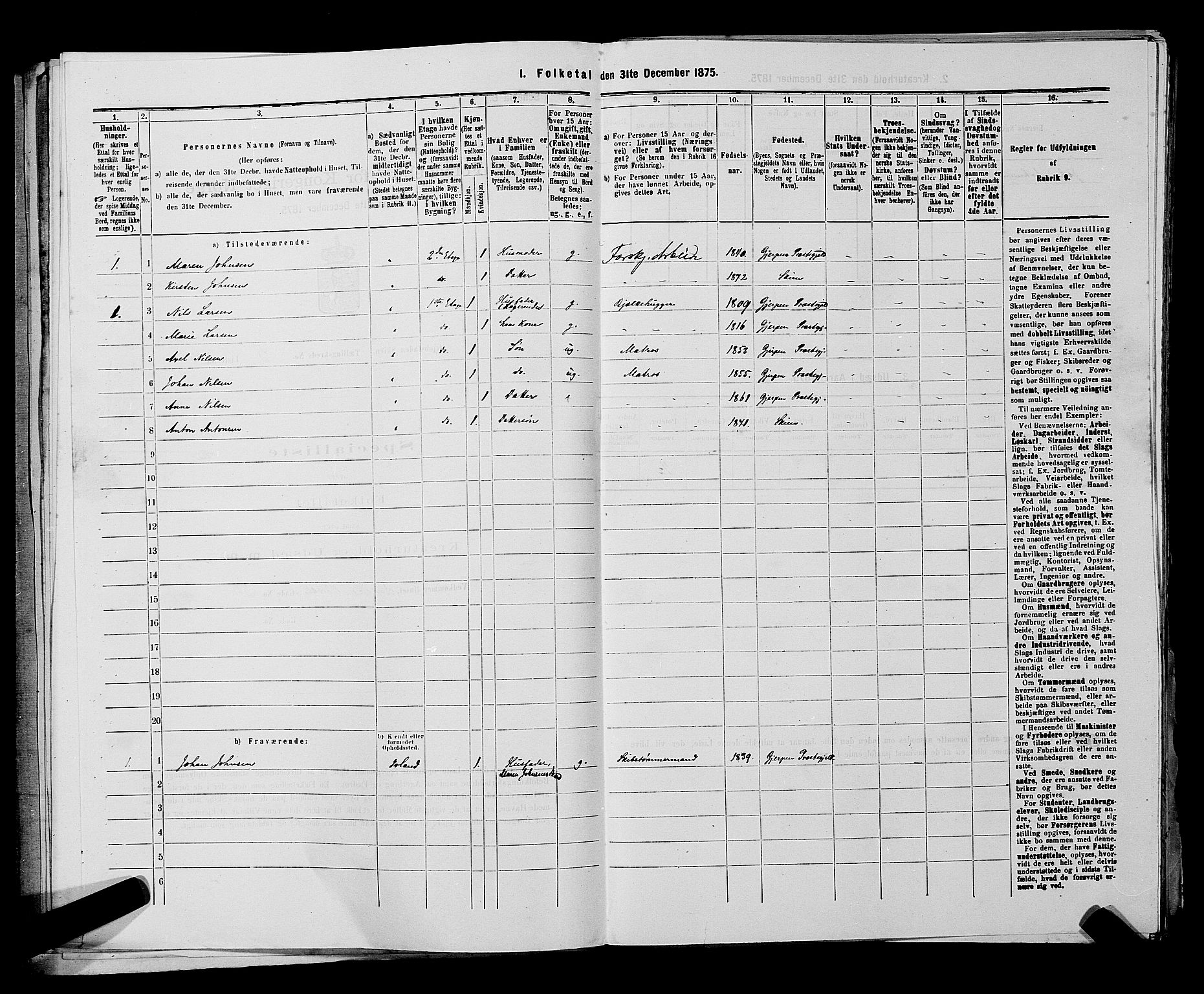 SAKO, 1875 census for 0806P Skien, 1875, p. 863