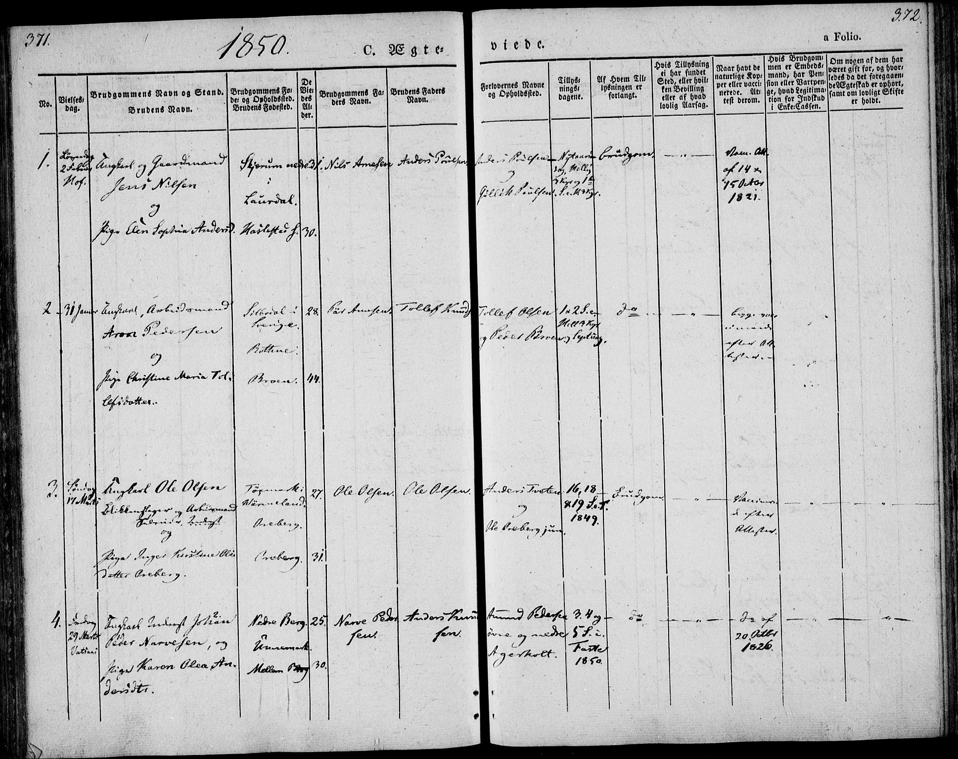 Hof kirkebøker, AV/SAKO-A-64/F/Fa/L0005: Parish register (official) no. I 5, 1844-1851, p. 371-372