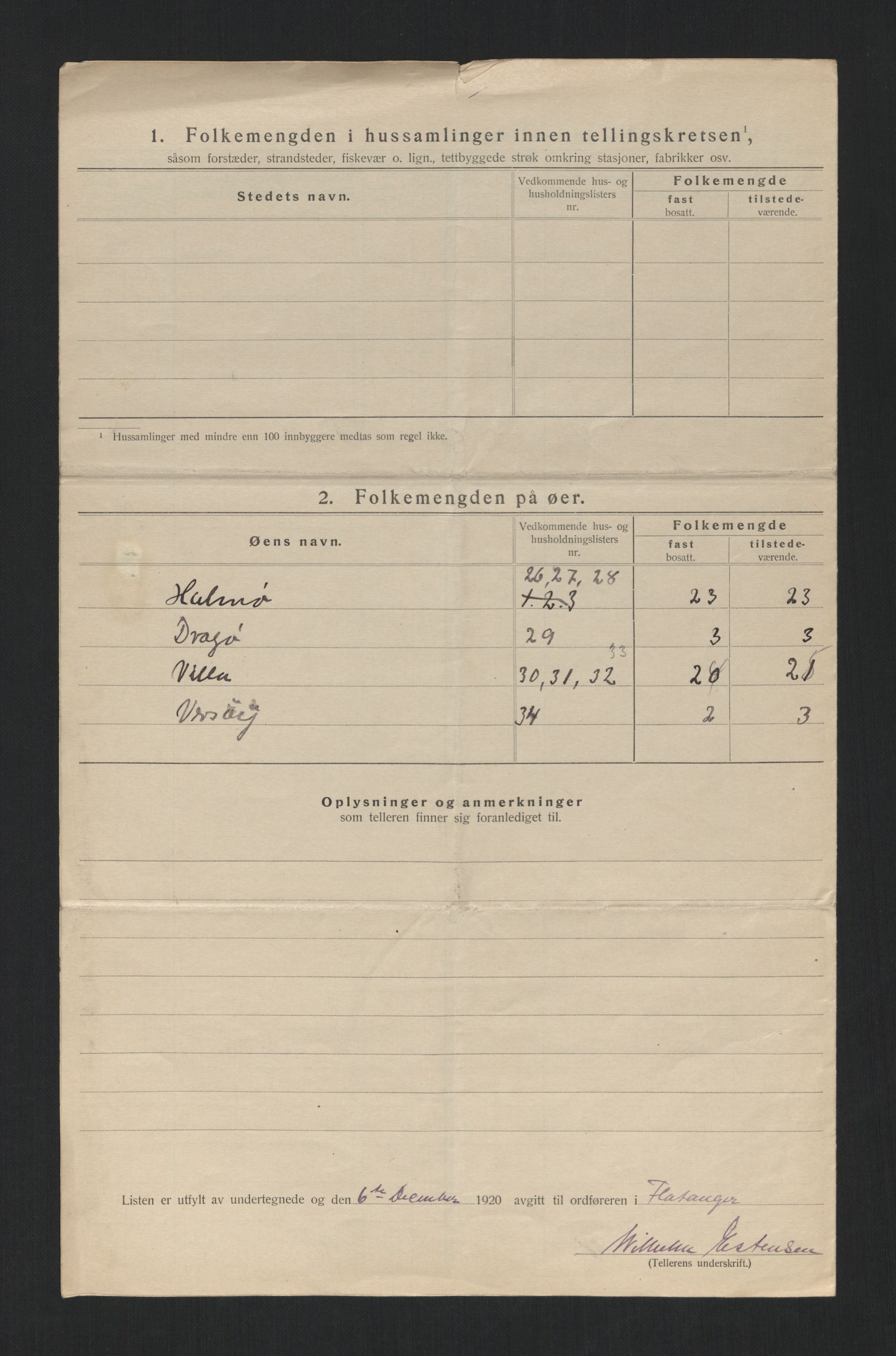 SAT, 1920 census for Flatanger, 1920, p. 31