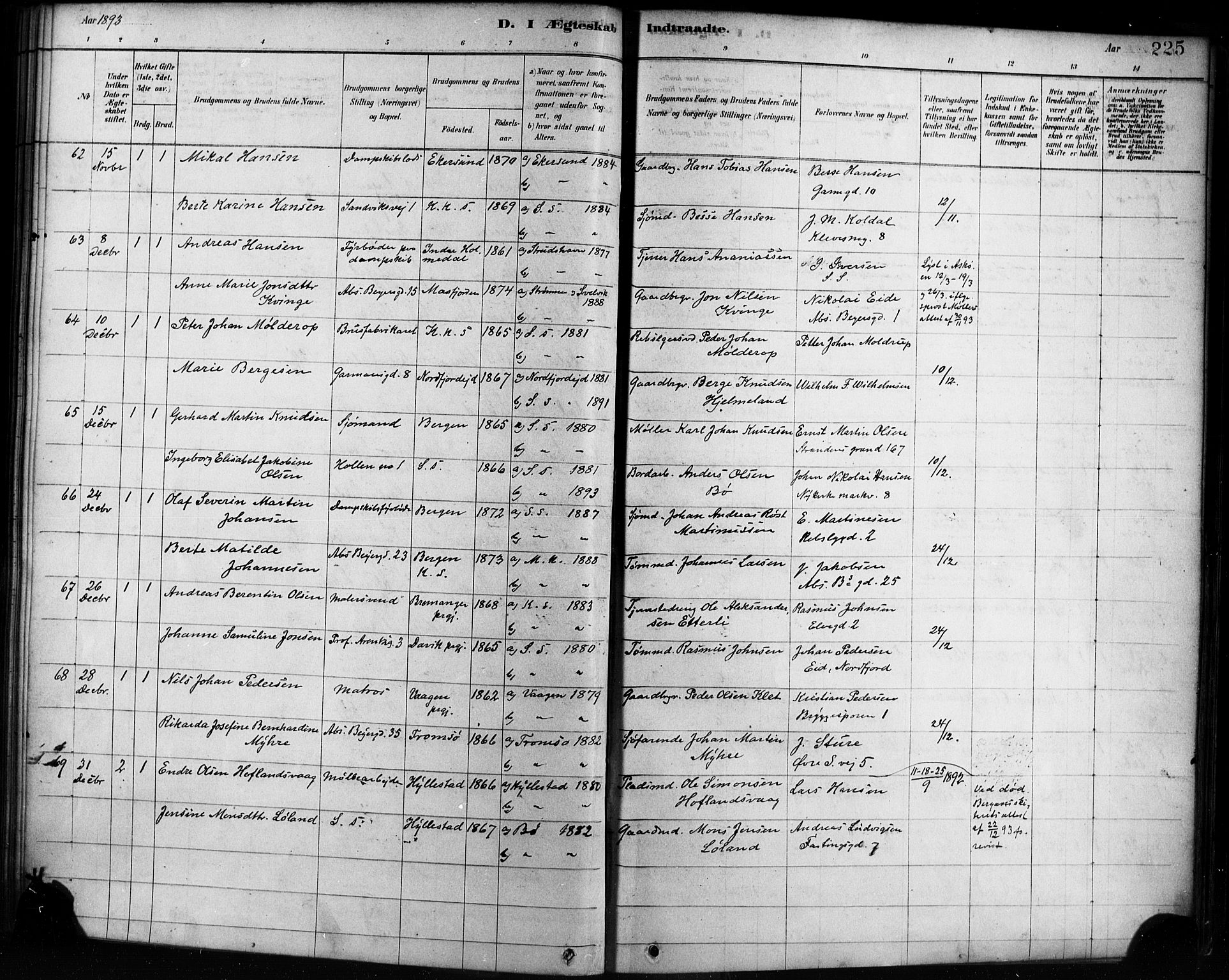 Sandviken Sokneprestembete, SAB/A-77601/H/Ha/L0002: Parish register (official) no. A 2, 1878-1896, p. 225