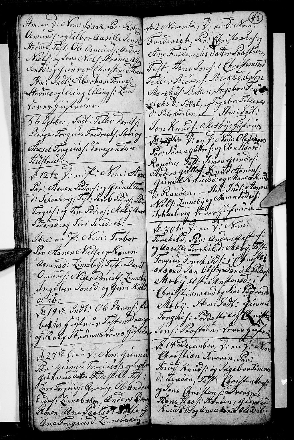 Oddernes sokneprestkontor, AV/SAK-1111-0033/F/Fb/Fba/L0002: Parish register (copy) no. B 2, 1791-1806, p. 43