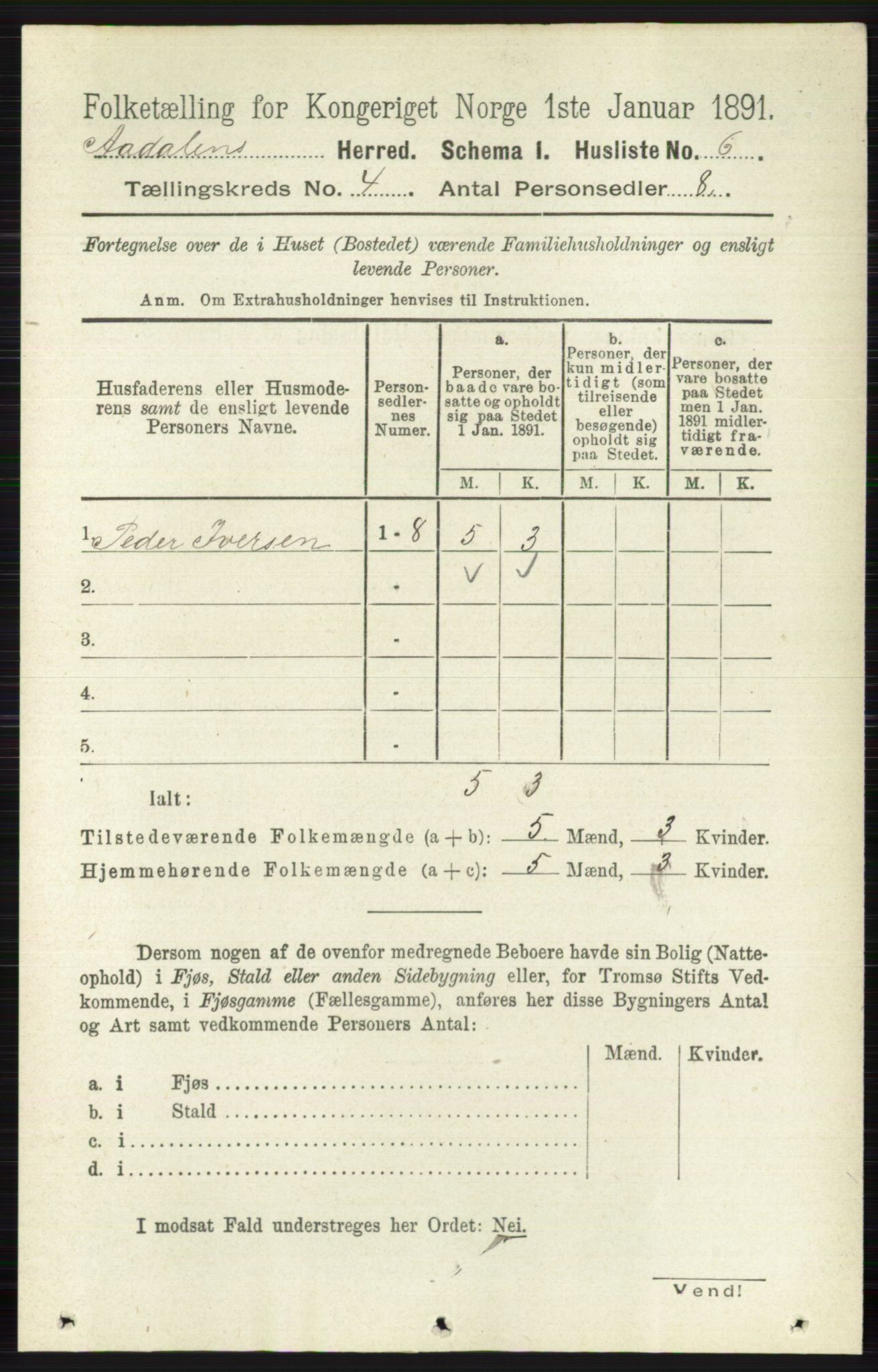 RA, 1891 census for 0614 Ådal, 1891, p. 1456