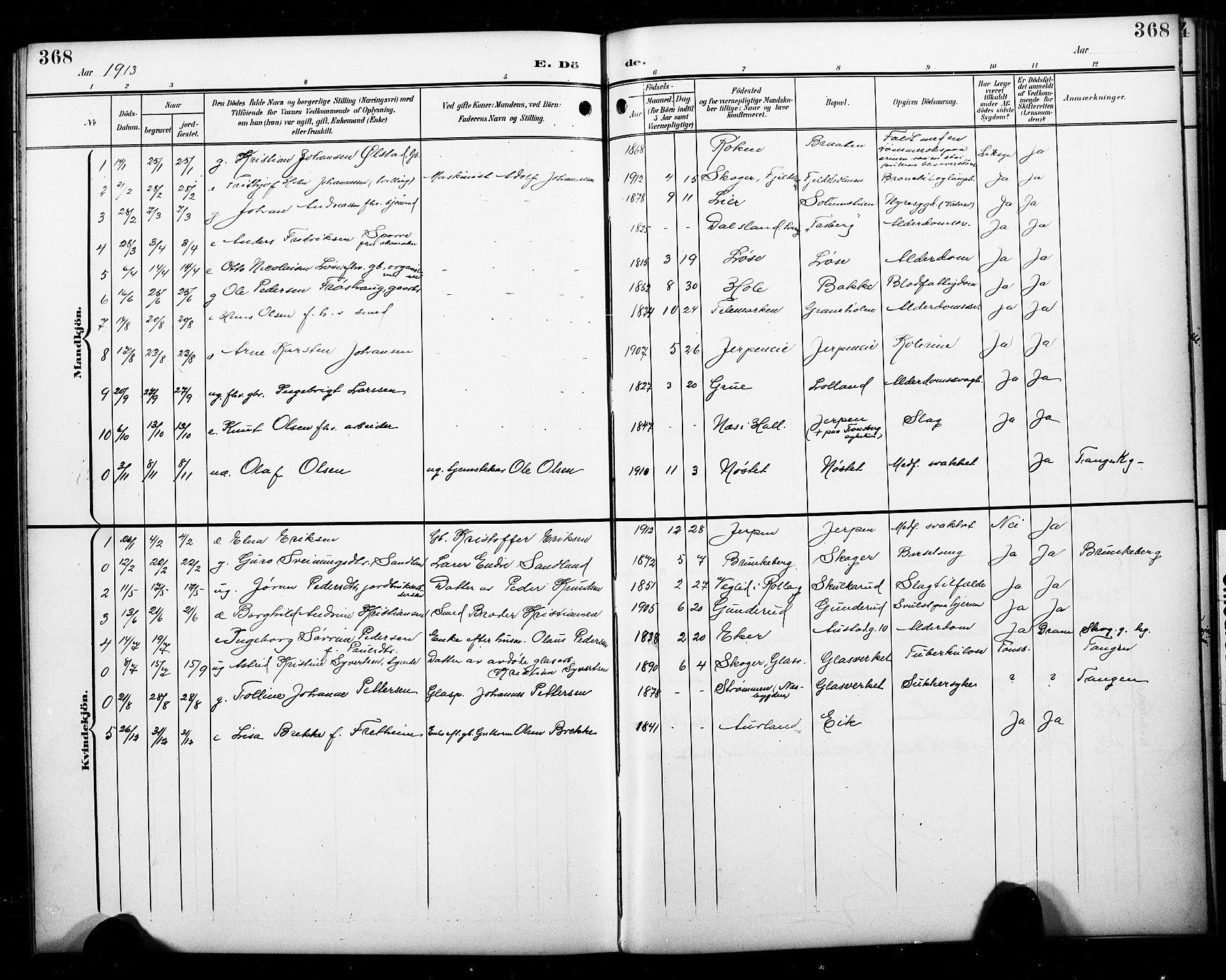 Skoger kirkebøker, AV/SAKO-A-59/G/Ga/L0003: Parish register (copy) no. I 3, 1900-1927, p. 368
