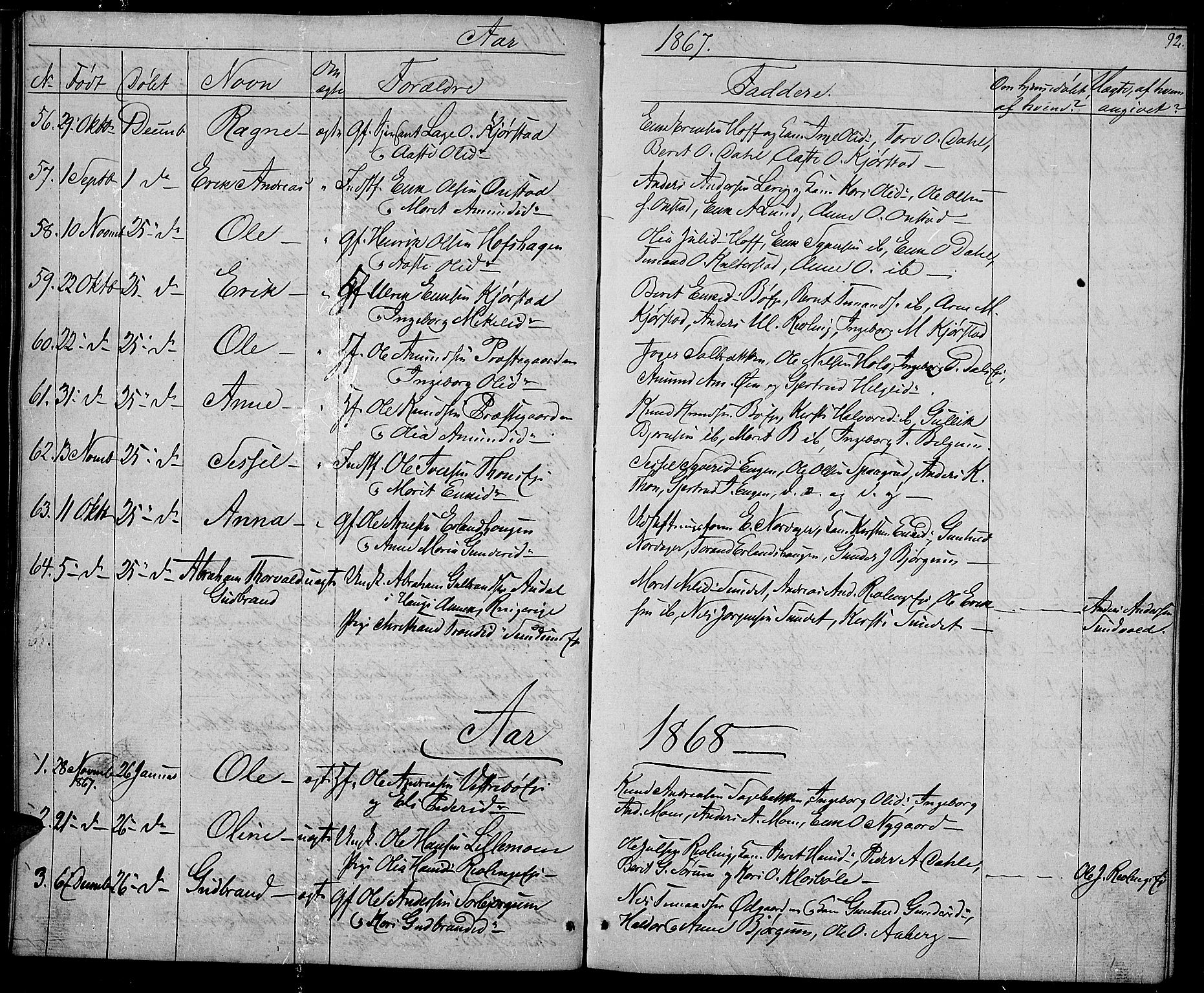 Nord-Aurdal prestekontor, SAH/PREST-132/H/Ha/Hab/L0002: Parish register (copy) no. 2, 1842-1877, p. 92