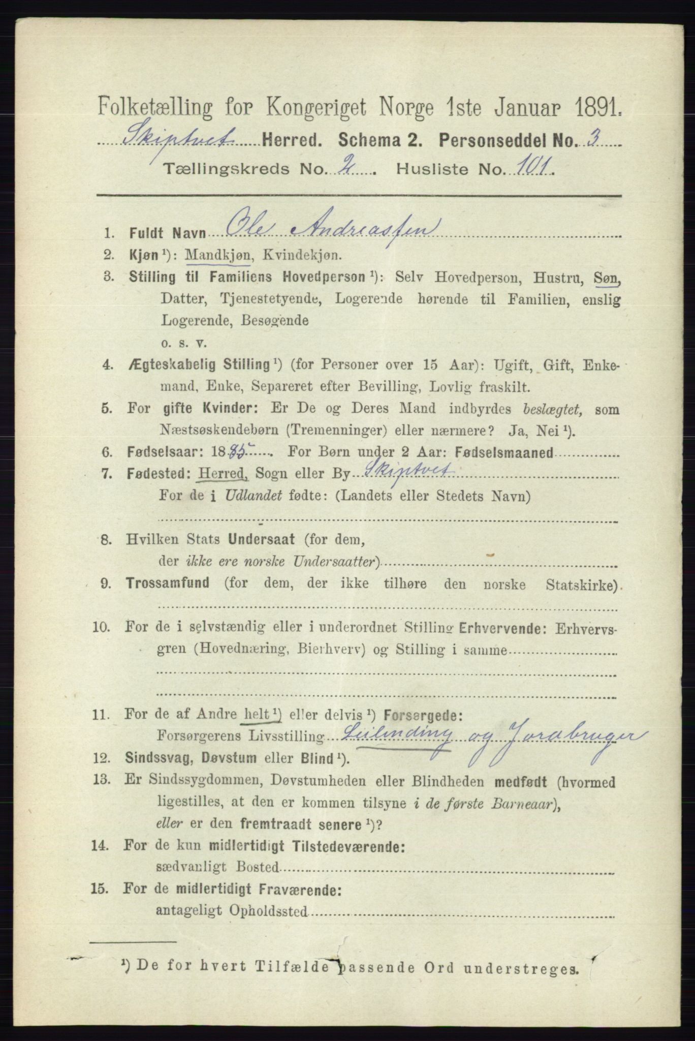 RA, 1891 census for 0127 Skiptvet, 1891, p. 1125