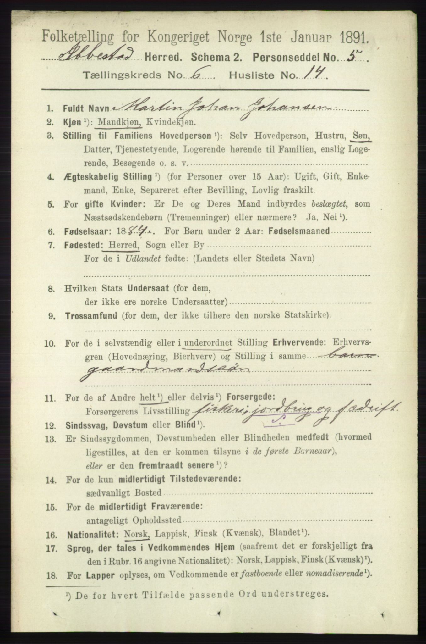 RA, 1891 census for 1917 Ibestad, 1891, p. 3653