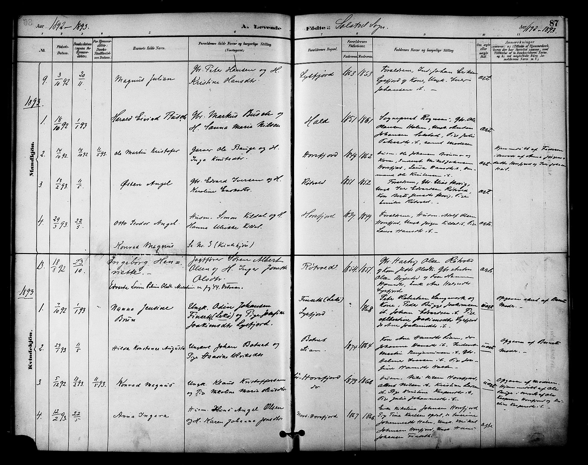 Ministerialprotokoller, klokkerbøker og fødselsregistre - Nordland, AV/SAT-A-1459/810/L0151: Parish register (official) no. 810A10 /2, 1885-1895, p. 87