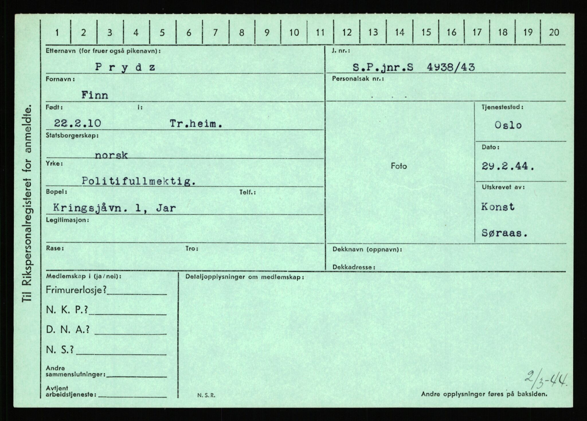 Statspolitiet - Hovedkontoret / Osloavdelingen, AV/RA-S-1329/C/Ca/L0012: Oanæs - Quistgaard	, 1943-1945, p. 4862