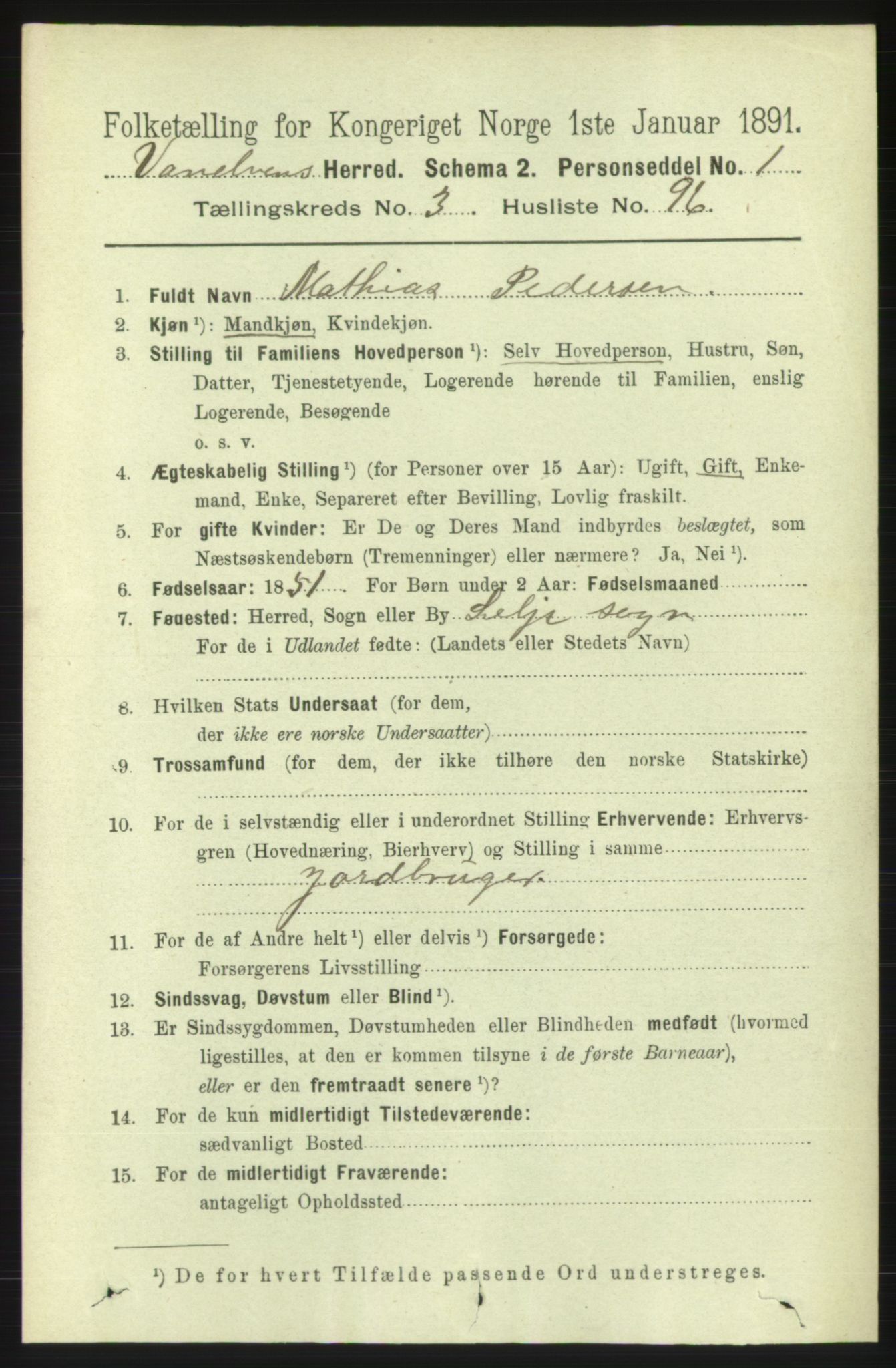 RA, 1891 census for 1511 Vanylven, 1891, p. 1756