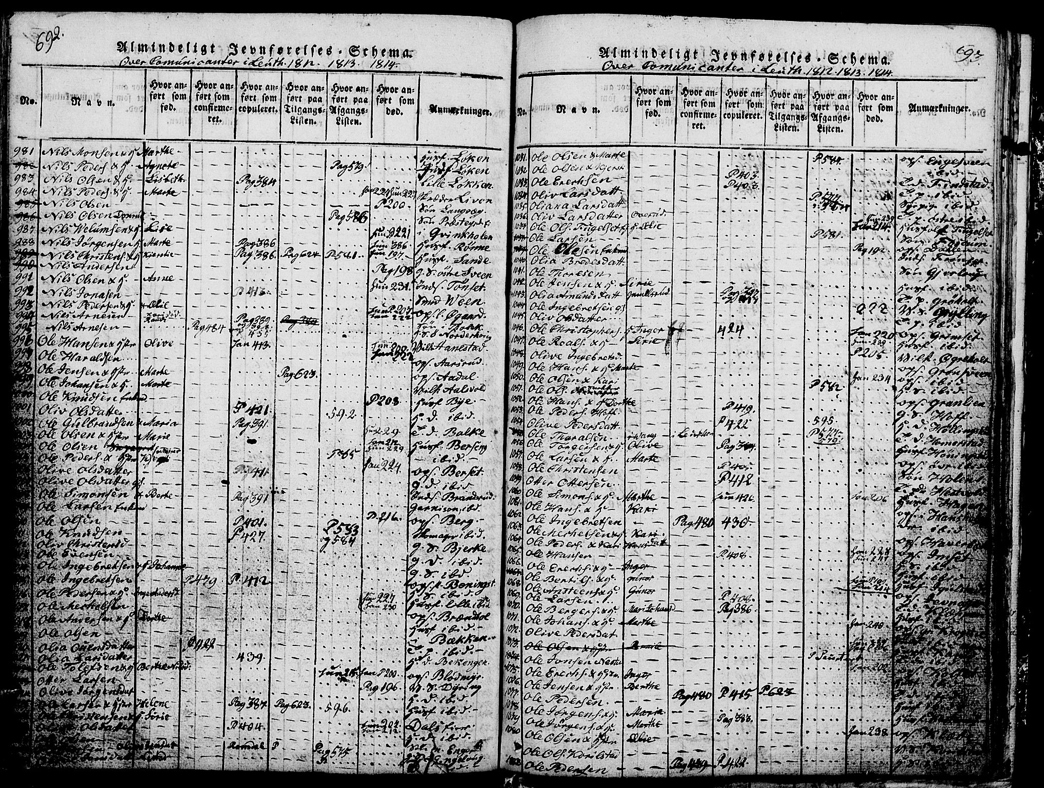 Løten prestekontor, SAH/PREST-022/L/La/L0001: Parish register (copy) no. 1, 1812-1832, p. 692-693