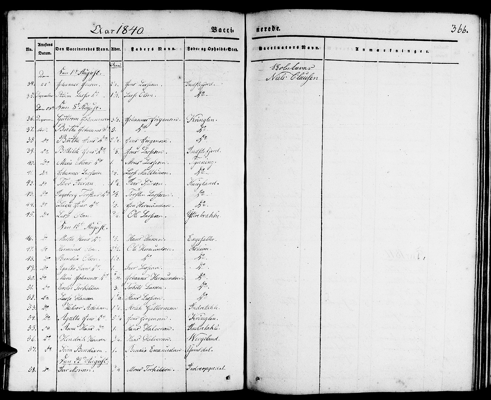 Gulen sokneprestembete, AV/SAB-A-80201/H/Haa/Haaa/L0020: Parish register (official) no. A 20, 1837-1847, p. 366