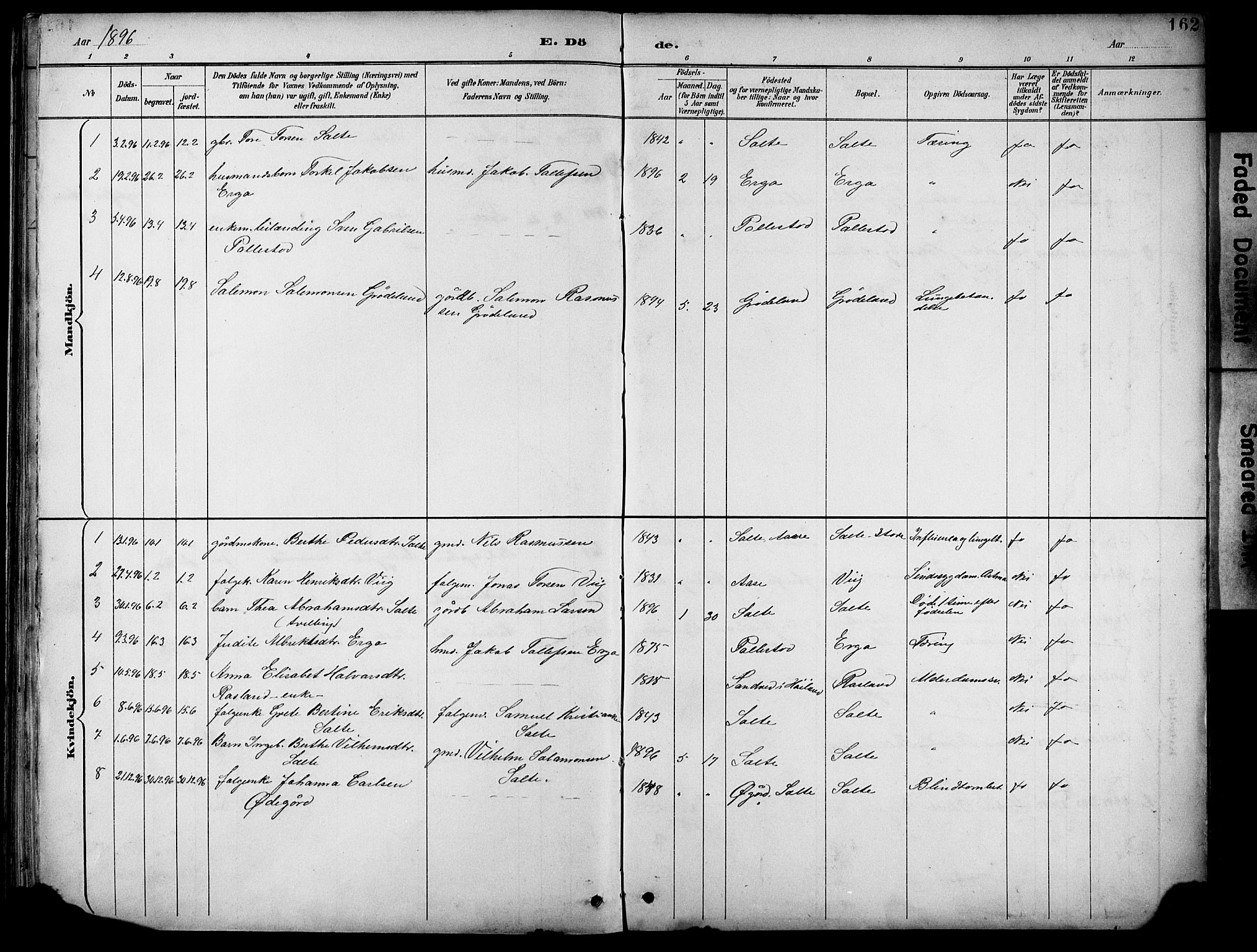 Klepp sokneprestkontor, SAST/A-101803/001/3/30BB/L0005: Parish register (copy) no. B 5, 1889-1918, p. 162