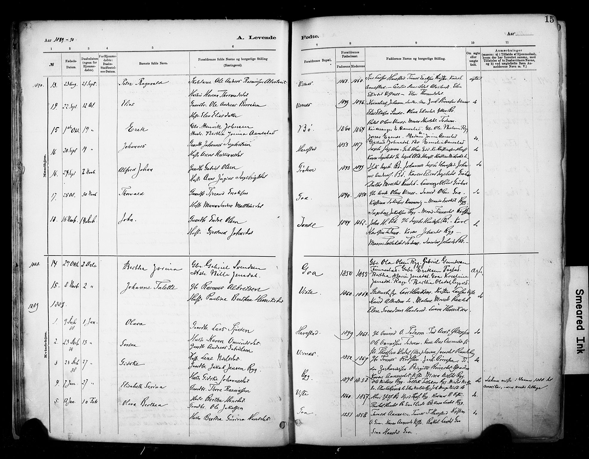 Hetland sokneprestkontor, AV/SAST-A-101826/30/30BA/L0009: Parish register (official) no. A 9, 1882-1918, p. 15