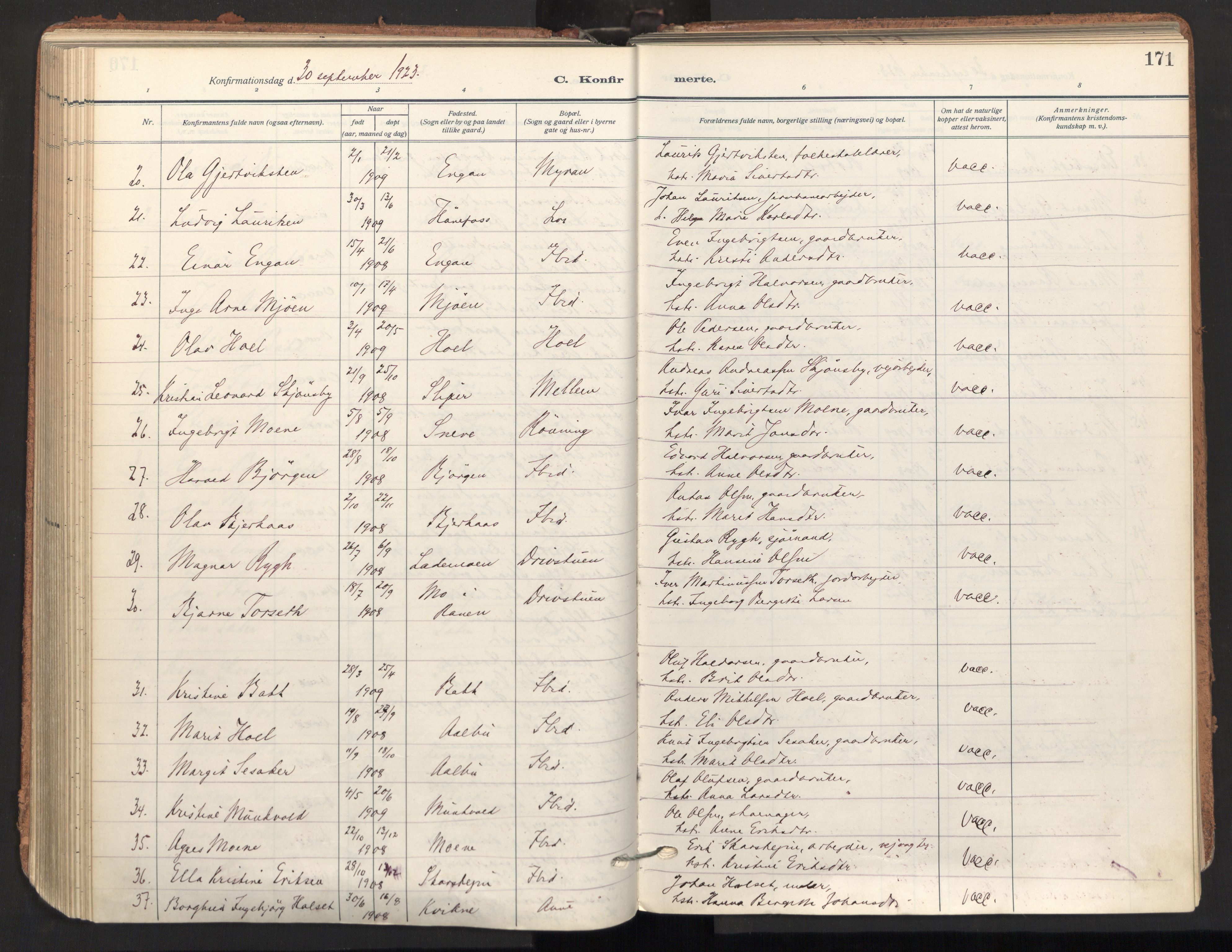 Ministerialprotokoller, klokkerbøker og fødselsregistre - Sør-Trøndelag, SAT/A-1456/678/L0909: Parish register (official) no. 678A17, 1912-1930, p. 171