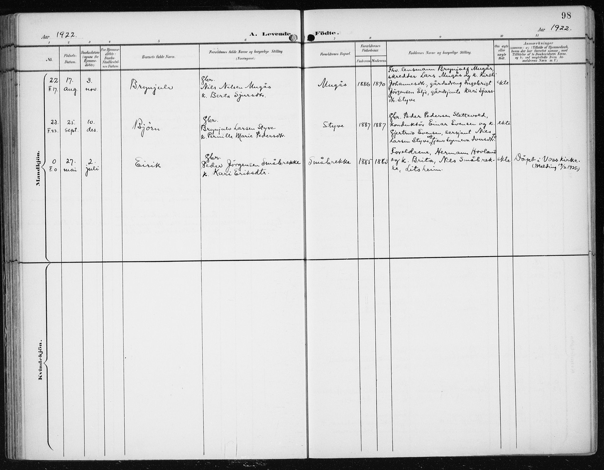 Evanger sokneprestembete, AV/SAB-A-99924: Parish register (official) no. A  3, 1900-1930, p. 98