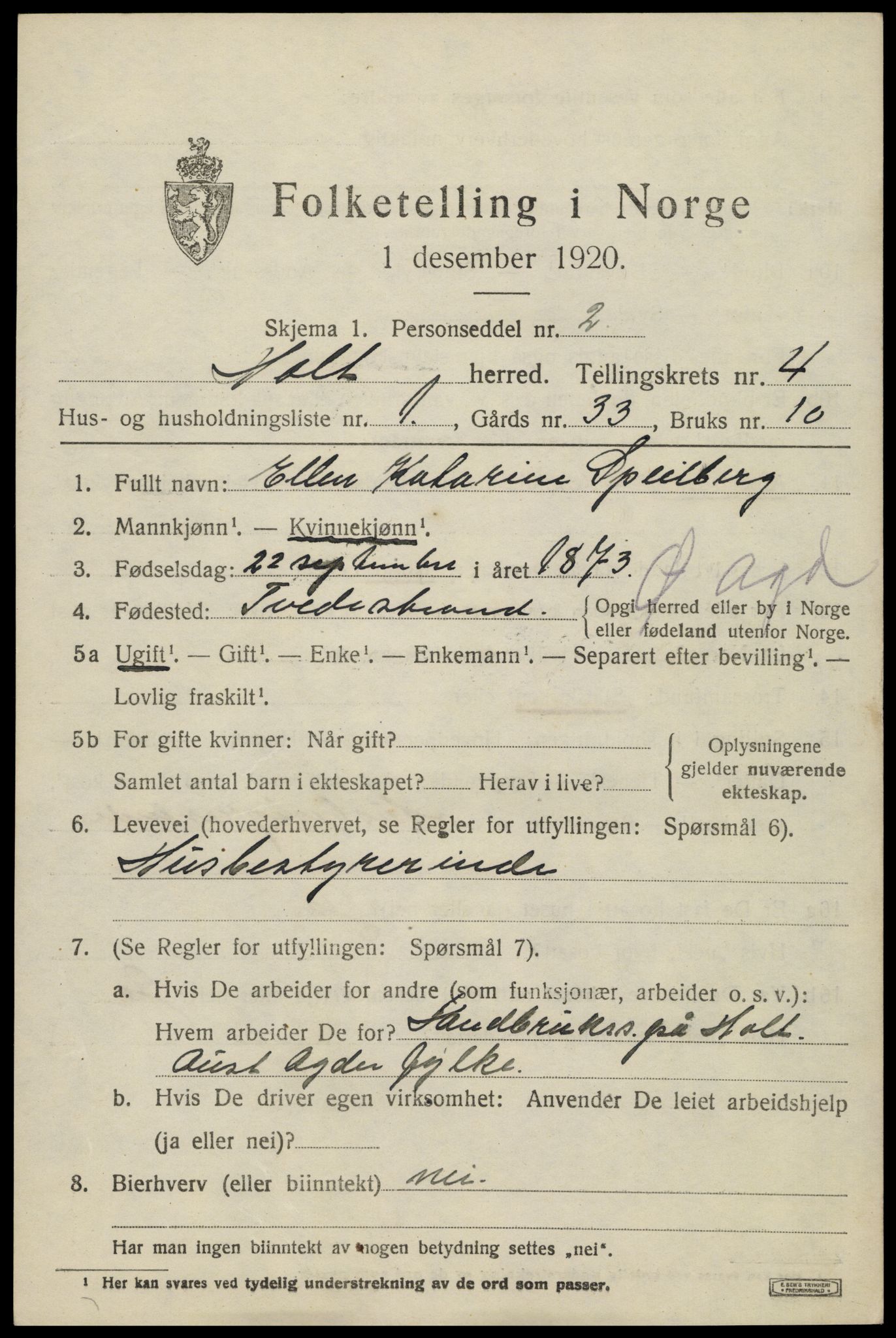 SAK, 1920 census for Holt, 1920, p. 2810