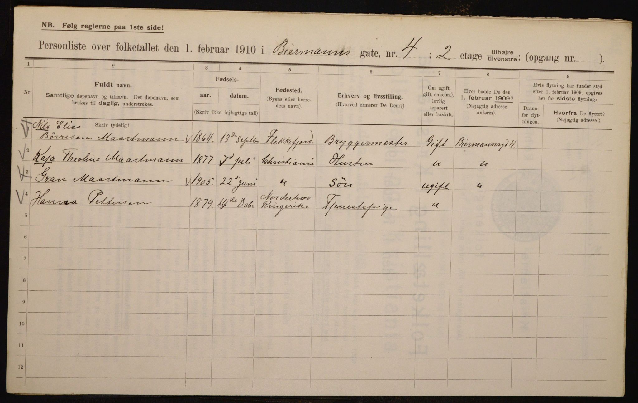 OBA, Municipal Census 1910 for Kristiania, 1910, p. 4609