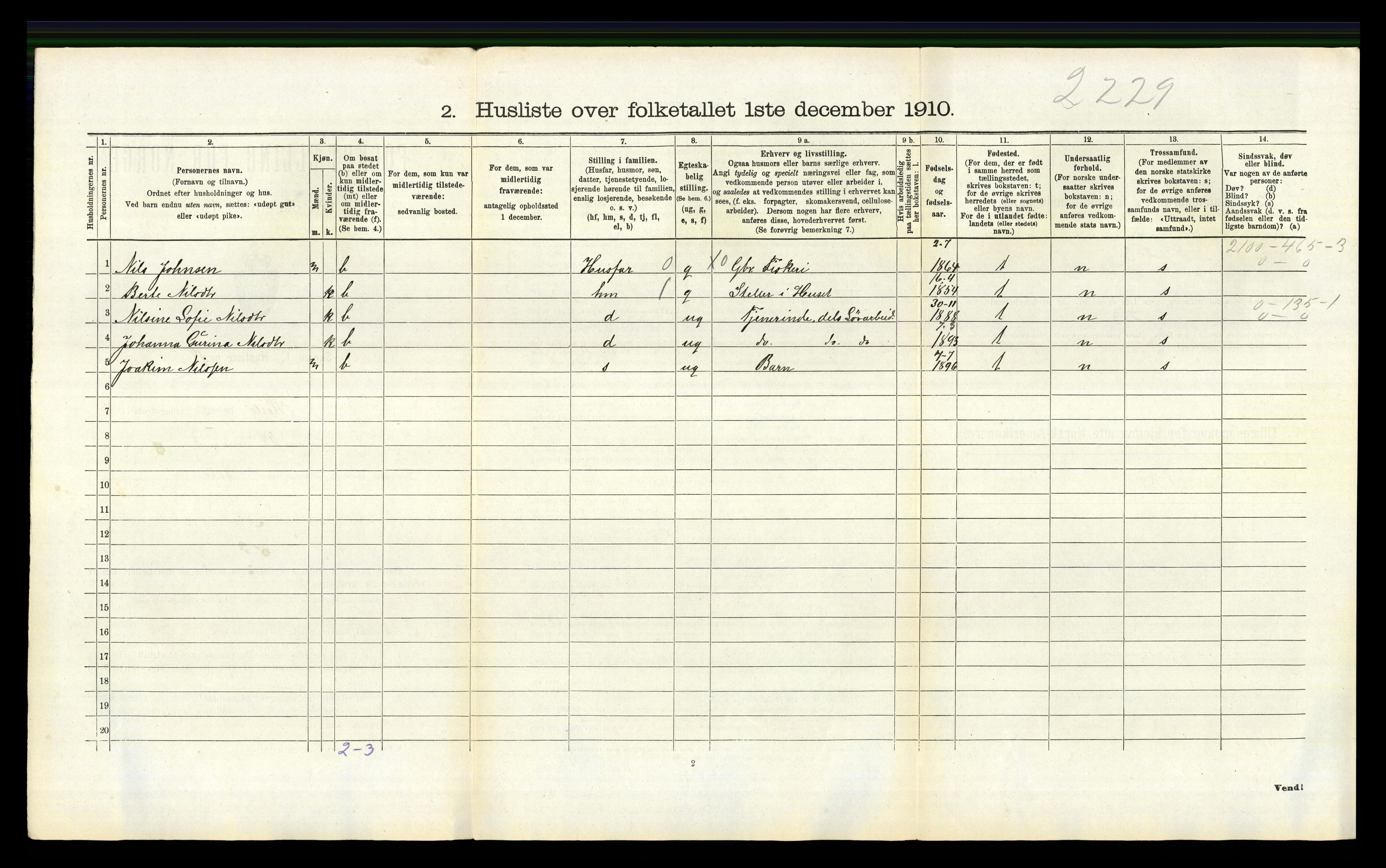 RA, 1910 census for Herdla, 1910, p. 989
