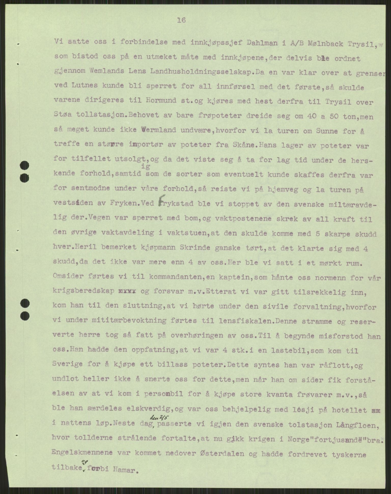 Forsvaret, Forsvarets krigshistoriske avdeling, AV/RA-RAFA-2017/Y/Ya/L0013: II-C-11-31 - Fylkesmenn.  Rapporter om krigsbegivenhetene 1940., 1940, p. 1005