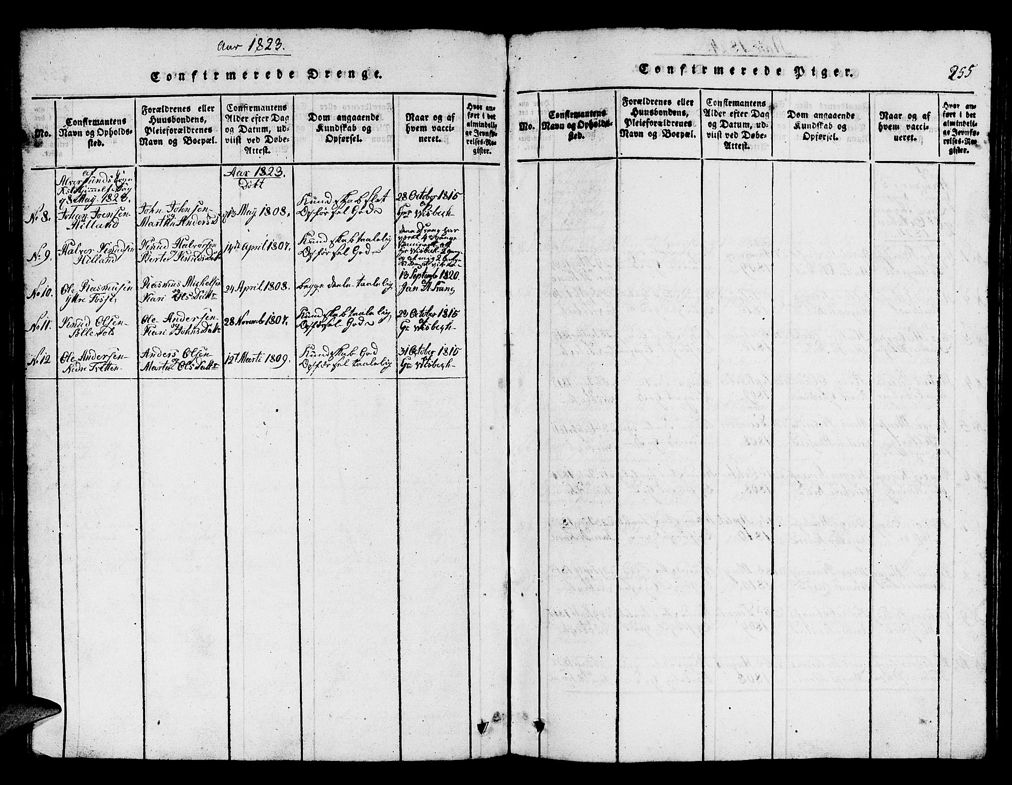 Hamre sokneprestembete, AV/SAB-A-75501/H/Ha/Hab: Parish register (copy) no. A 1, 1816-1826, p. 255