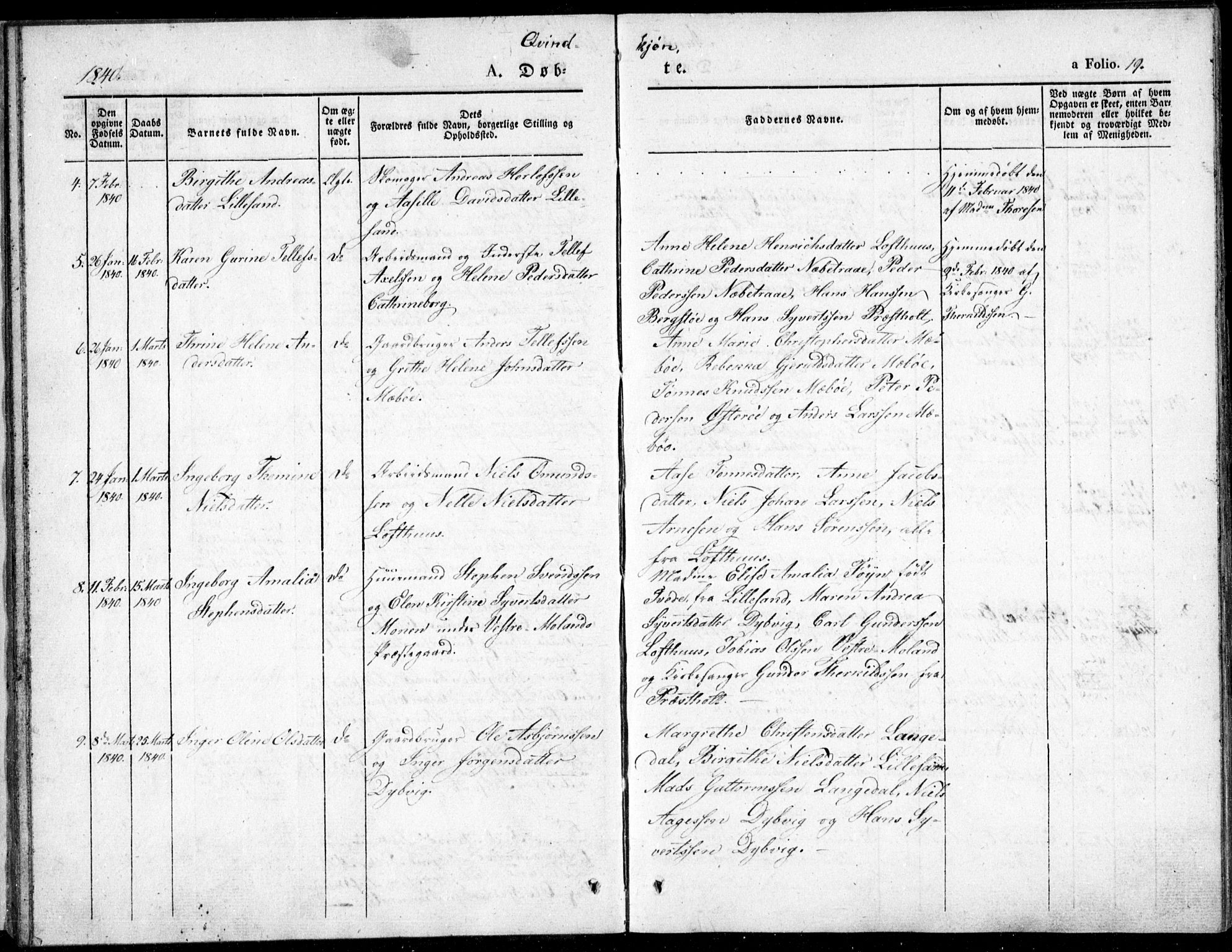 Vestre Moland sokneprestkontor, SAK/1111-0046/F/Fb/Fbb/L0002: Parish register (copy) no. B 2, 1836-1851, p. 19