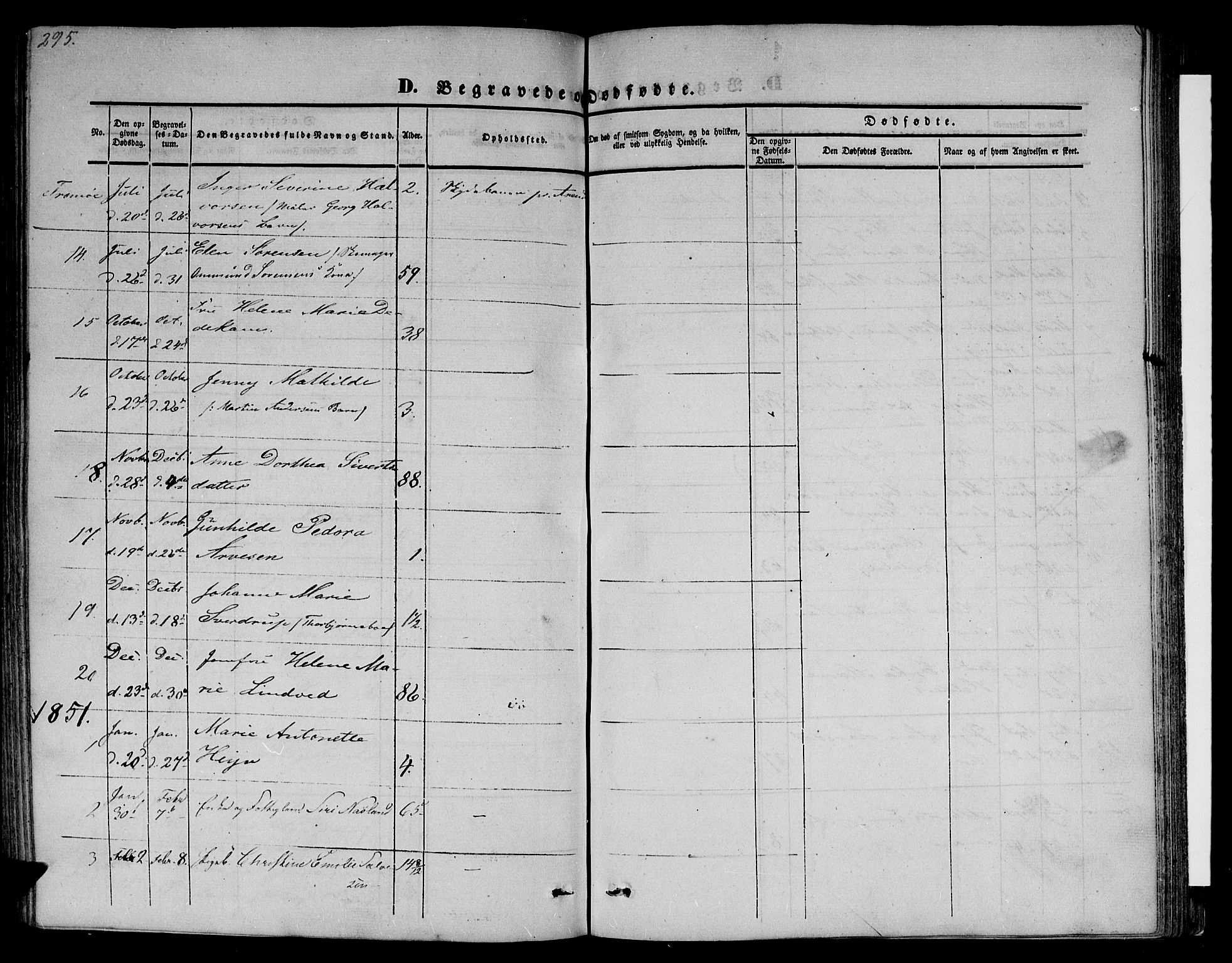 Arendal sokneprestkontor, Trefoldighet, SAK/1111-0040/F/Fb/L0002: Parish register (copy) no. B 2, 1838-1860, p. 295