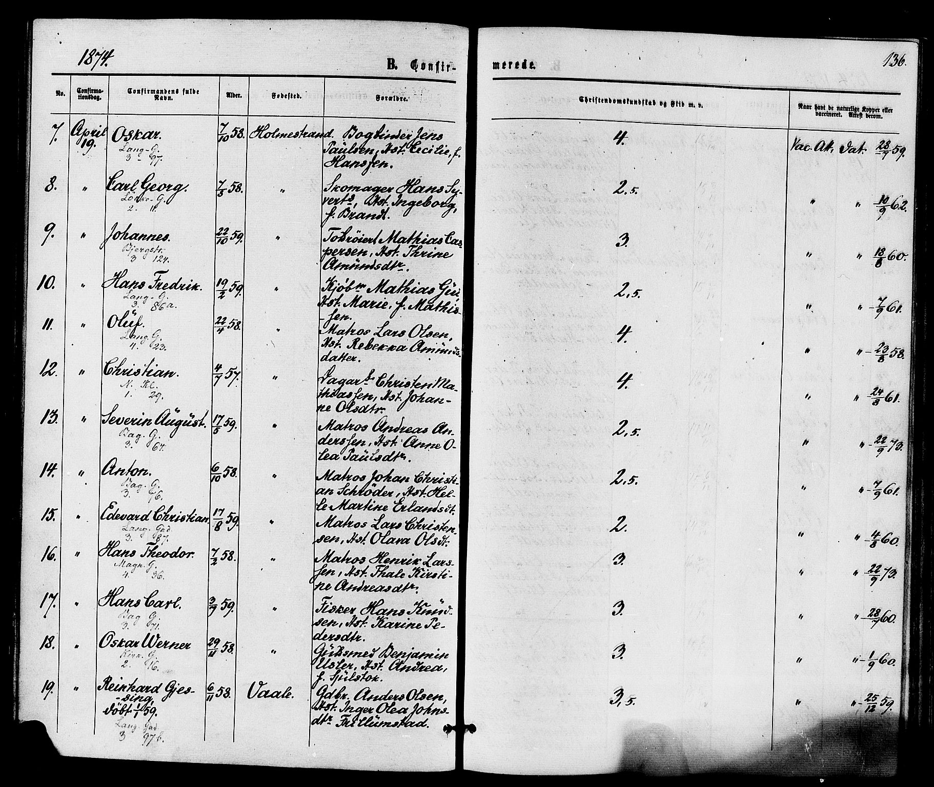 Holmestrand kirkebøker, AV/SAKO-A-346/F/Fa/L0003: Parish register (official) no. 3, 1867-1879, p. 136