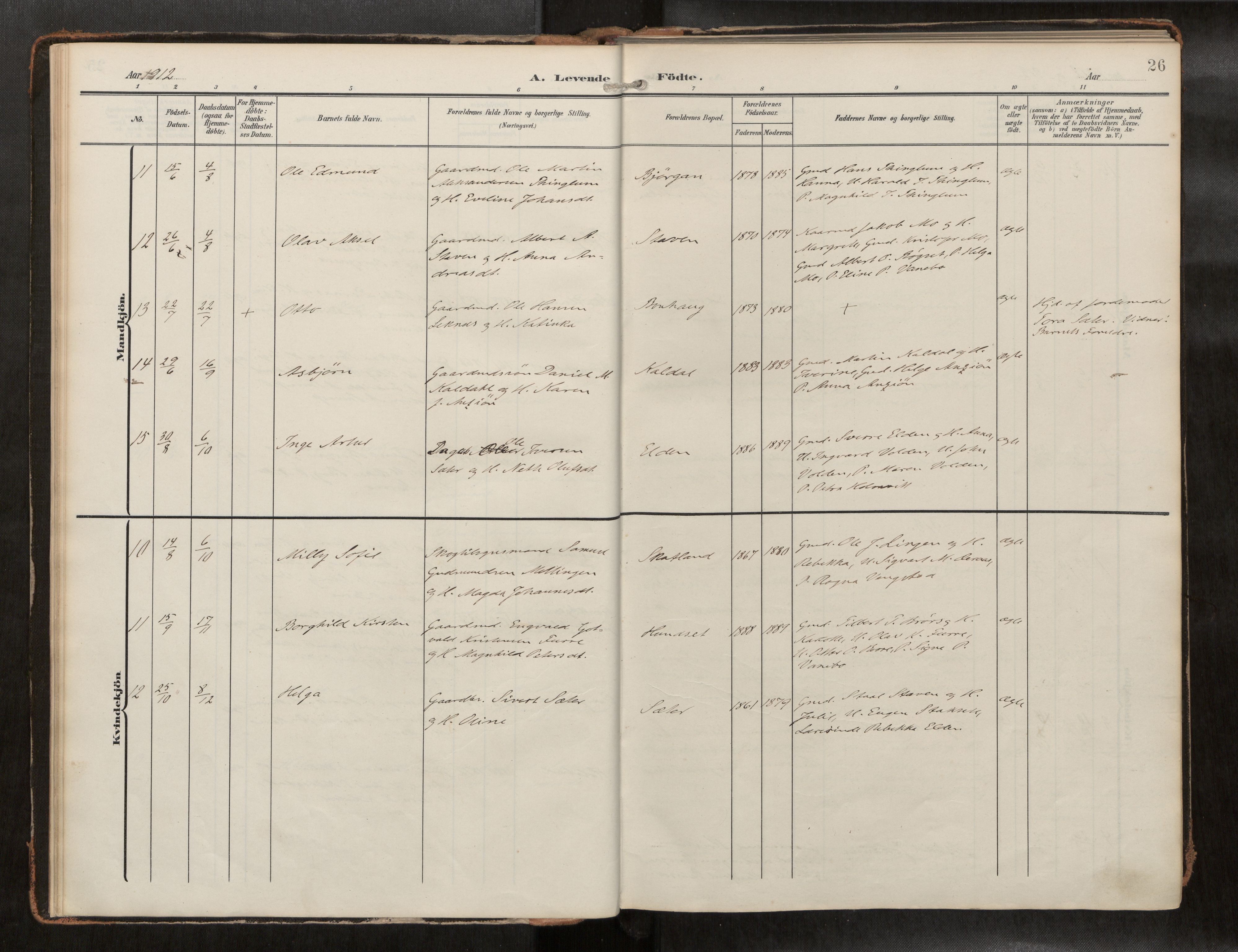 Ministerialprotokoller, klokkerbøker og fødselsregistre - Nord-Trøndelag, AV/SAT-A-1458/742/L0409a: Parish register (official) no. 742A03, 1906-1924, p. 26