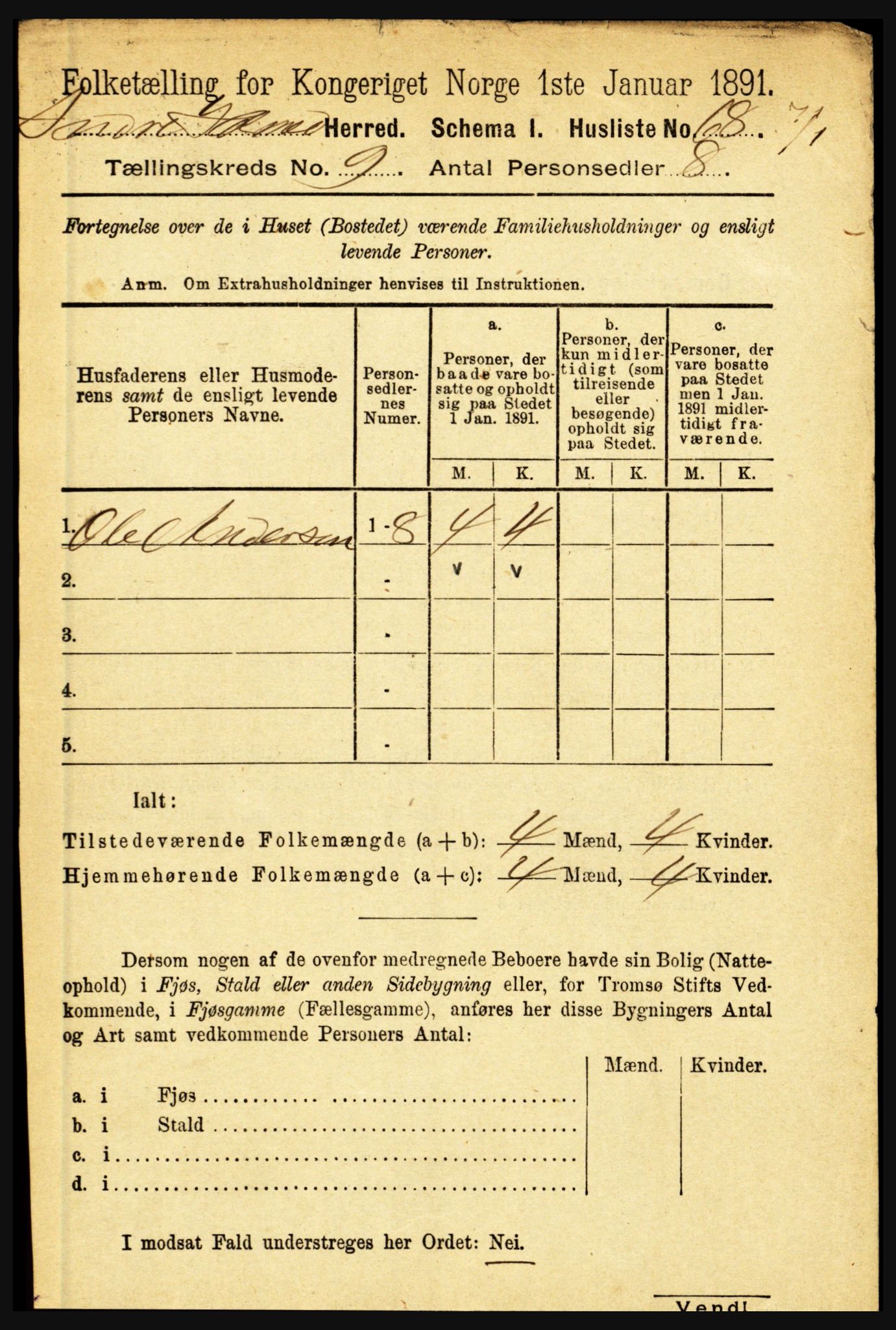 RA, 1891 census for 1430 Indre Holmedal, 1891, p. 4020