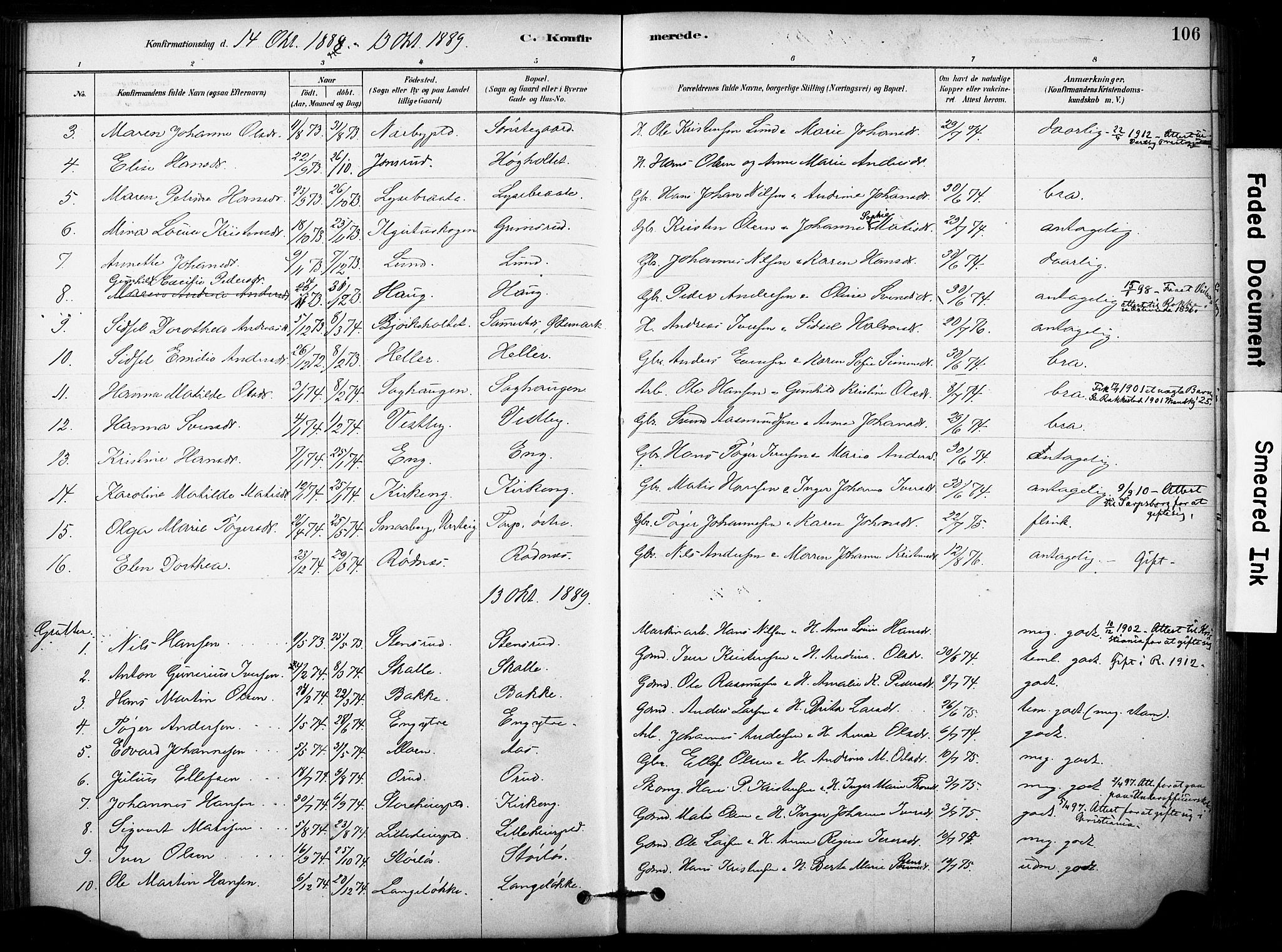 Rakkestad prestekontor Kirkebøker, AV/SAO-A-2008/F/Fb/L0001: Parish register (official) no. II 1, 1878-1899, p. 106