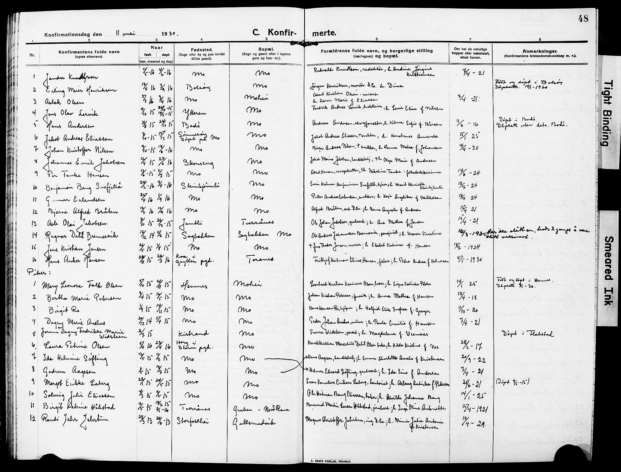 Ministerialprotokoller, klokkerbøker og fødselsregistre - Nordland, AV/SAT-A-1459/827/L0424: Parish register (copy) no. 827C13, 1921-1930, p. 48