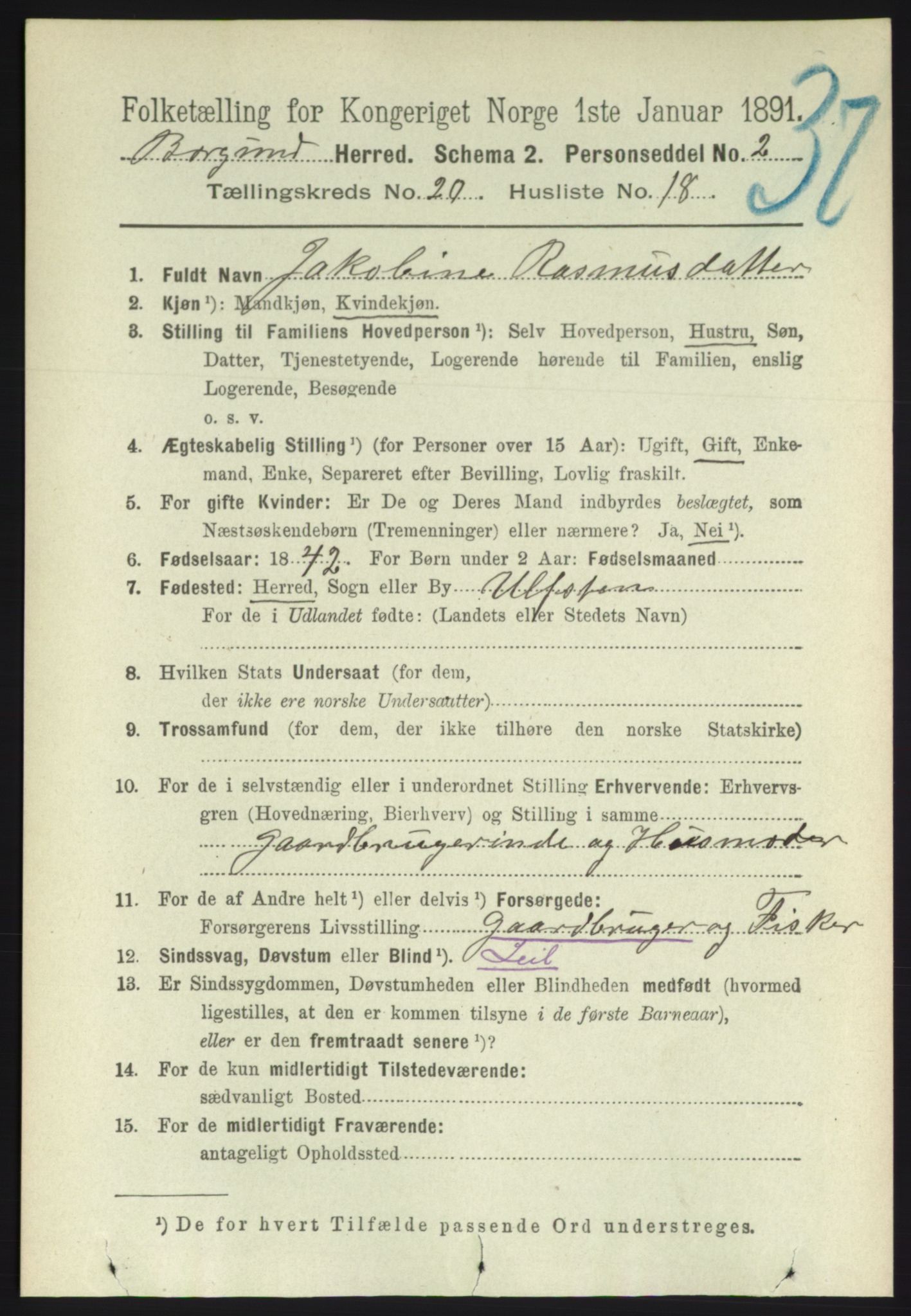 RA, 1891 census for 1531 Borgund, 1891, p. 6242