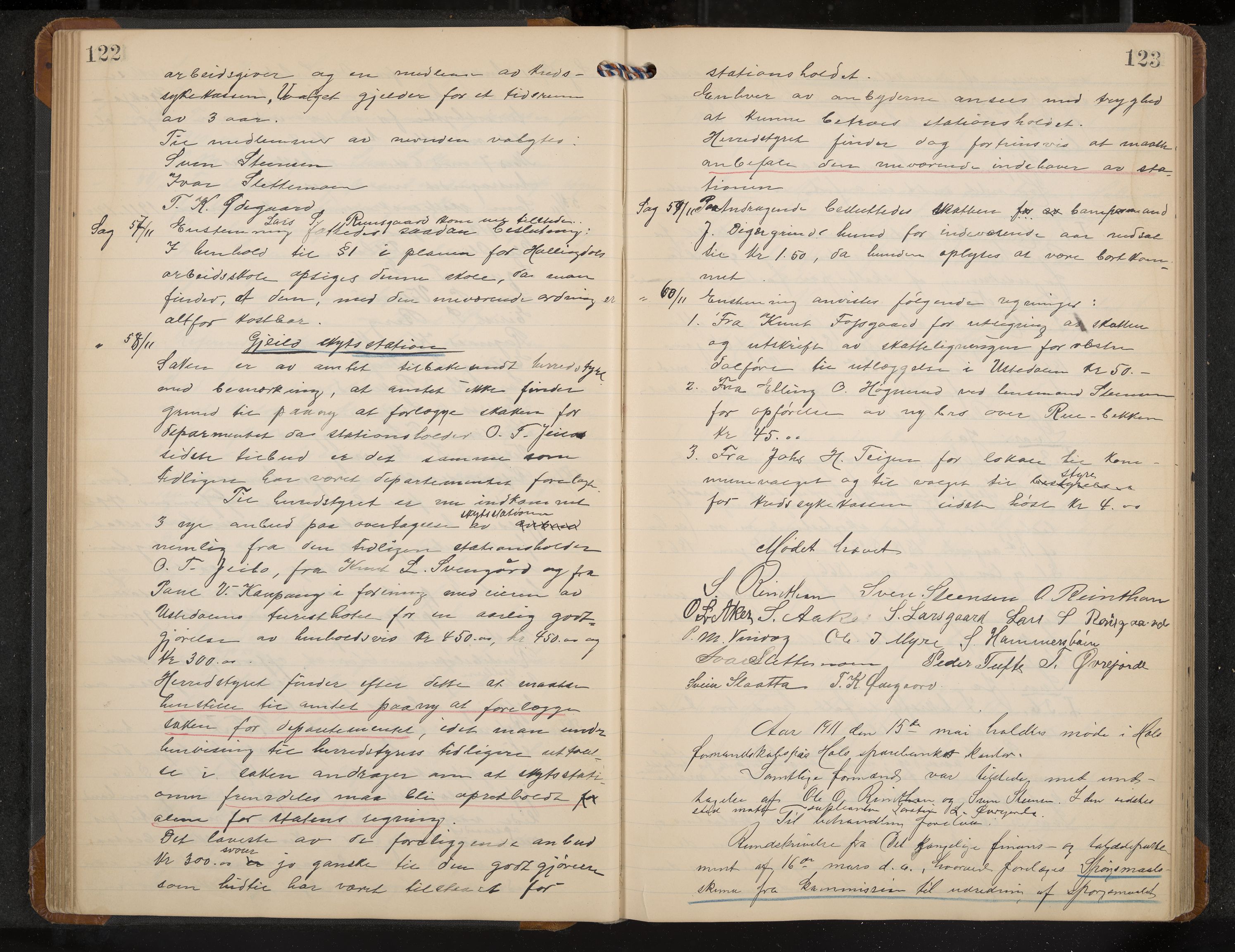 Hol formannskap og sentraladministrasjon, IKAK/0620021-1/A/L0005: Møtebok, 1909-1915, p. 122-123