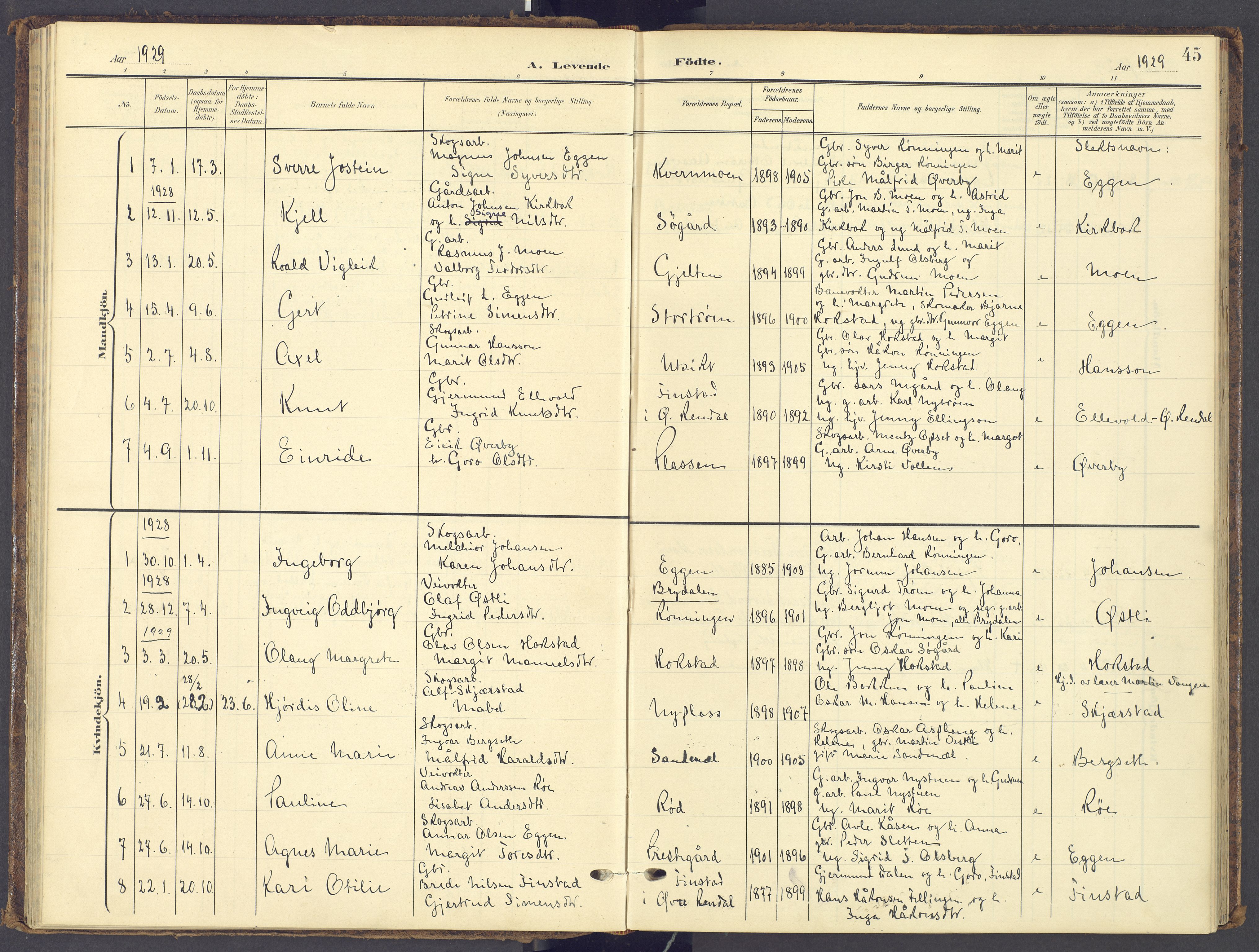 Tynset prestekontor, SAH/PREST-058/H/Ha/Haa/L0028: Parish register (official) no. 28, 1902-1929, p. 45