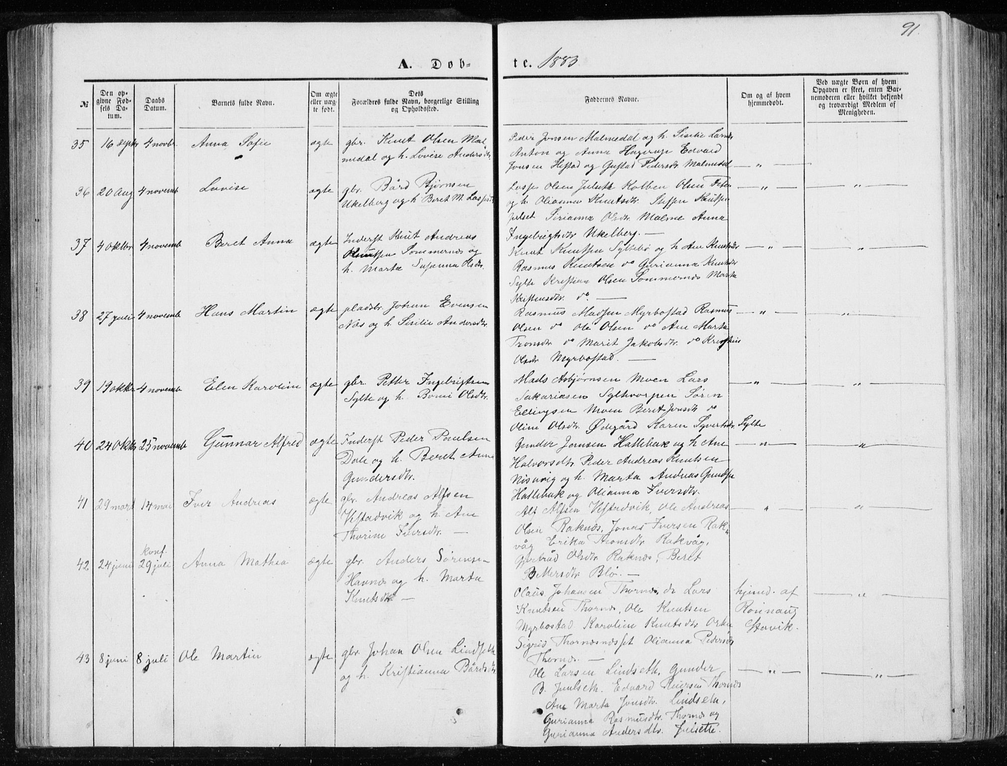 Ministerialprotokoller, klokkerbøker og fødselsregistre - Møre og Romsdal, SAT/A-1454/565/L0754: Parish register (copy) no. 565C03, 1870-1896, p. 91