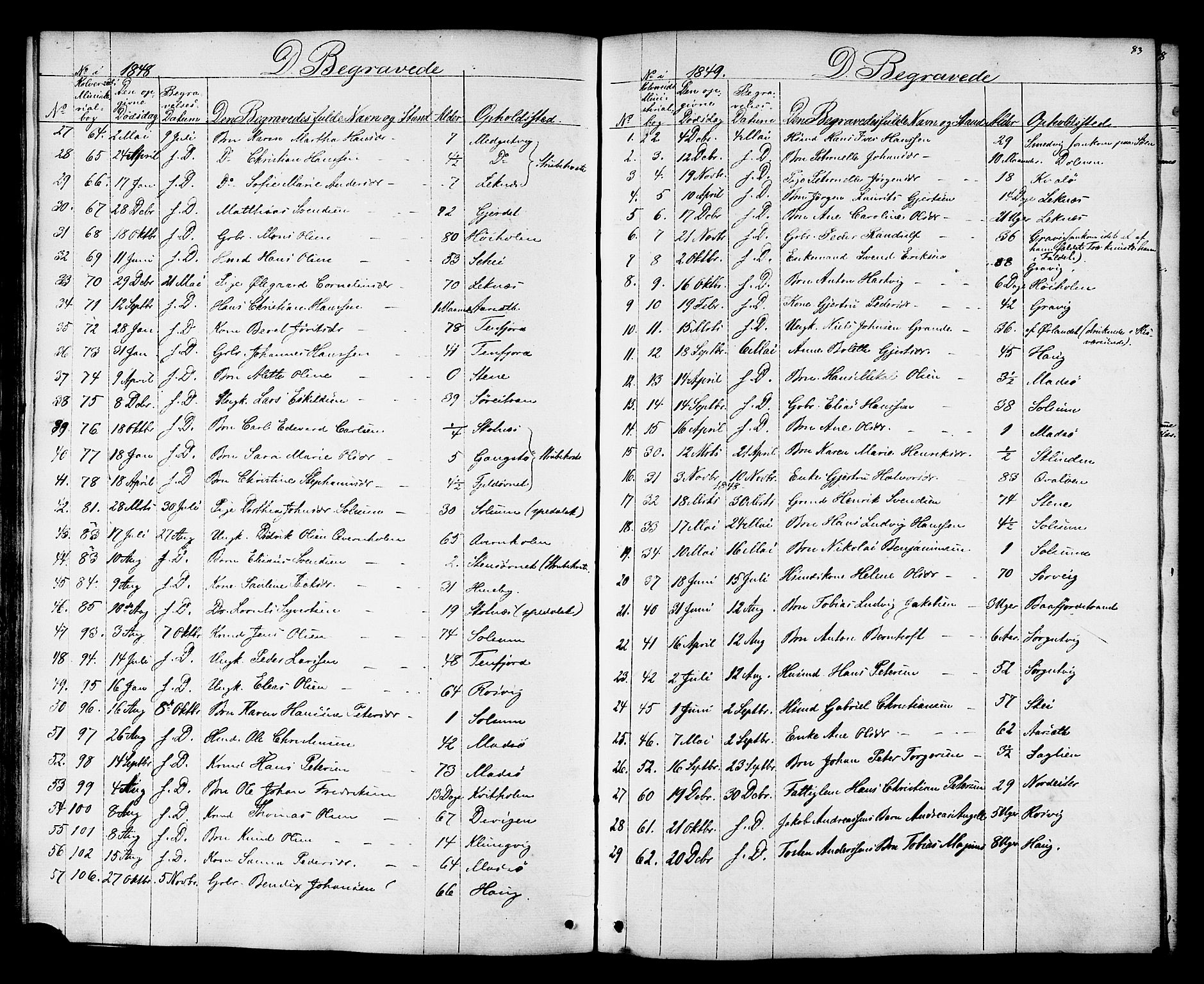 Ministerialprotokoller, klokkerbøker og fødselsregistre - Nord-Trøndelag, SAT/A-1458/788/L0695: Parish register (official) no. 788A02, 1843-1862, p. 83