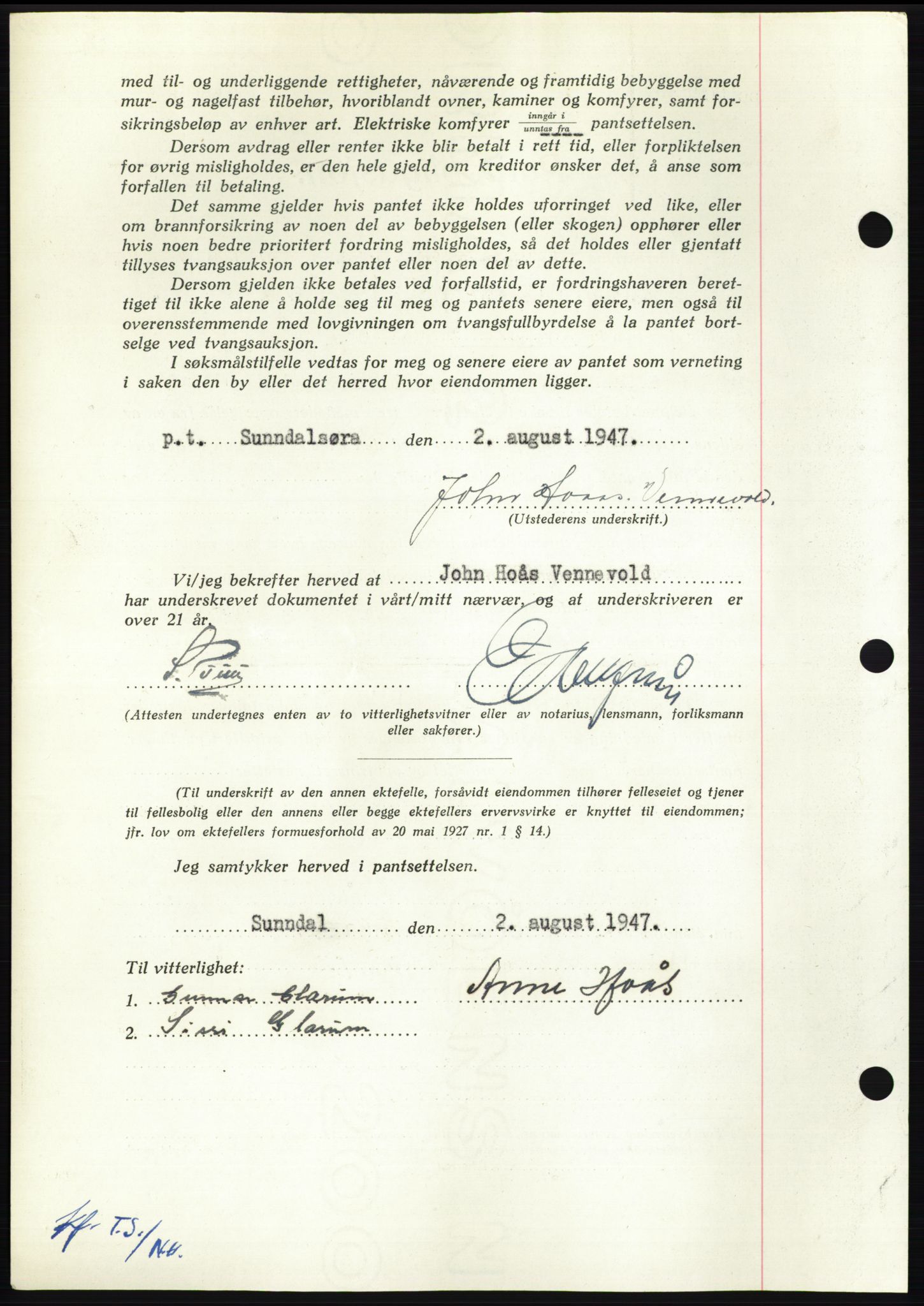 Nordmøre sorenskriveri, AV/SAT-A-4132/1/2/2Ca: Mortgage book no. B96, 1947-1947, Diary no: : 1952/1947