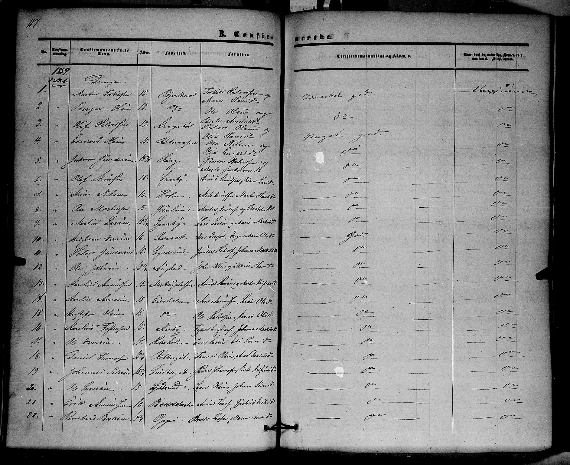 Hof prestekontor, SAH/PREST-038/H/Ha/Haa/L0008: Parish register (official) no. 8, 1849-1861, p. 117