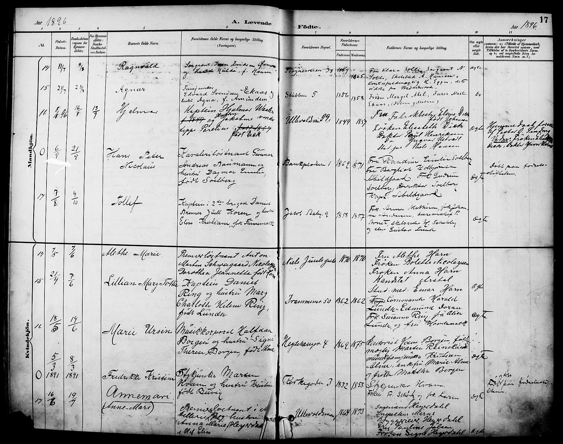 Garnisonsmenigheten Kirkebøker, SAO/A-10846/F/Fa/L0013: Parish register (official) no. 13, 1894-1904, p. 17