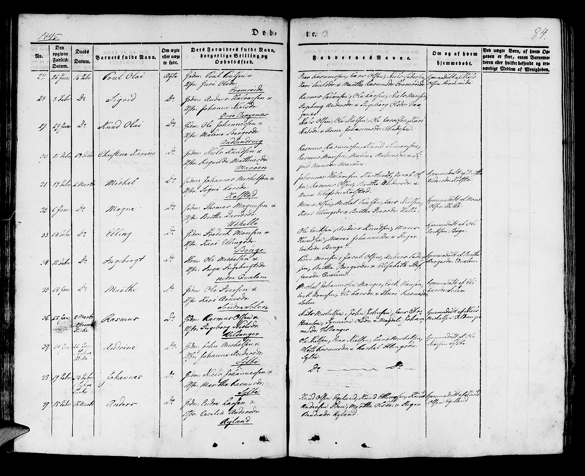 Manger sokneprestembete, AV/SAB-A-76801/H/Haa: Parish register (official) no. A 5, 1839-1848, p. 84