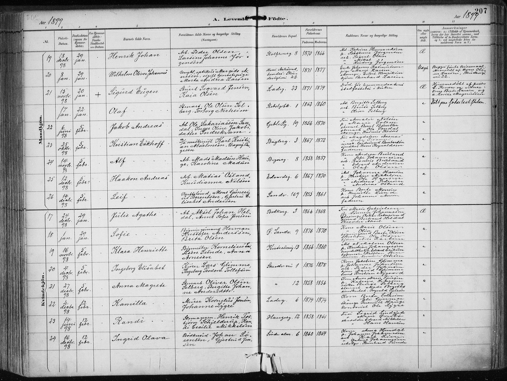 Sandviken Sokneprestembete, SAB/A-77601/H/Ha/L0005: Parish register (official) no. B 2, 1891-1901, p. 207