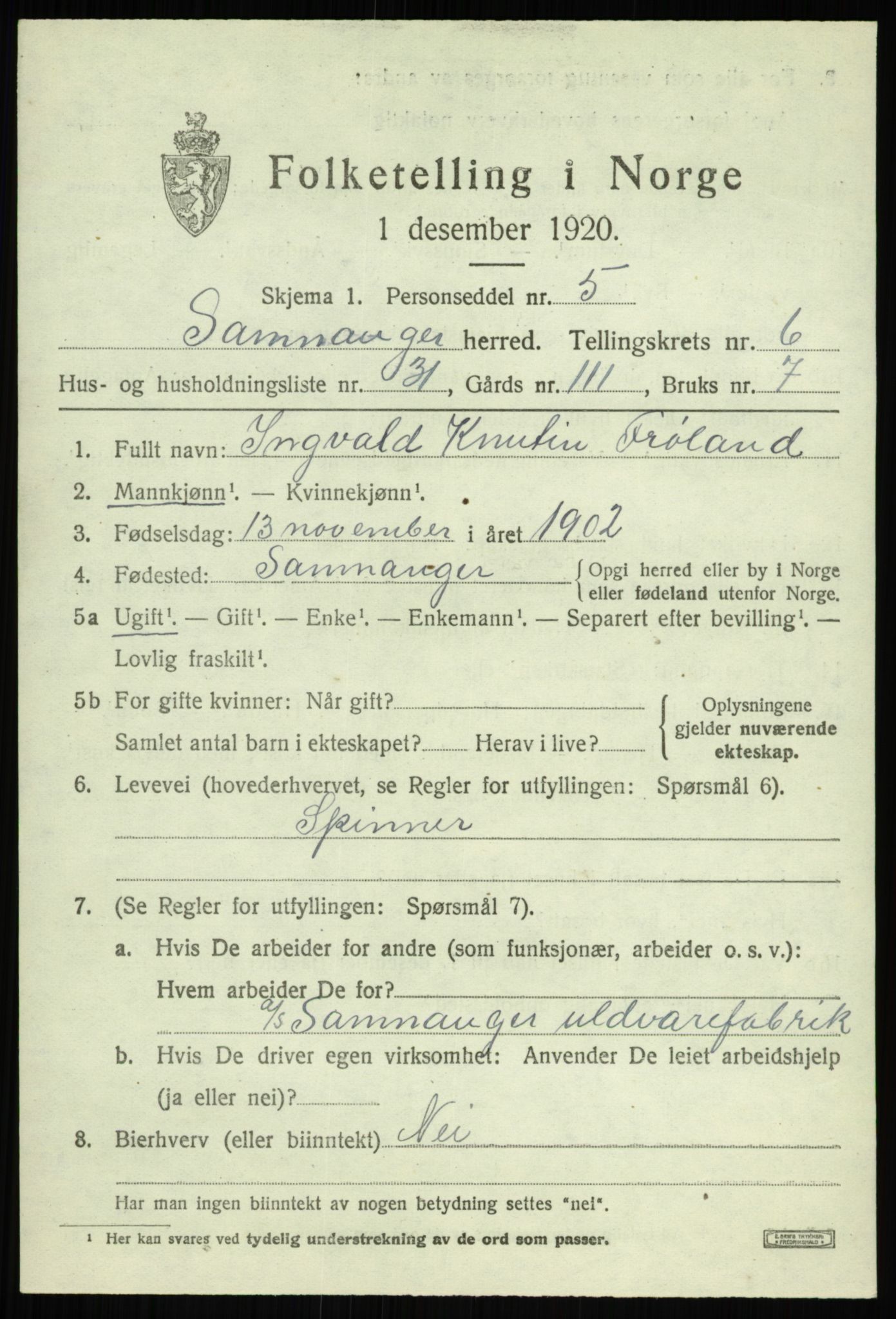 SAB, 1920 census for Samnanger, 1920, p. 2777