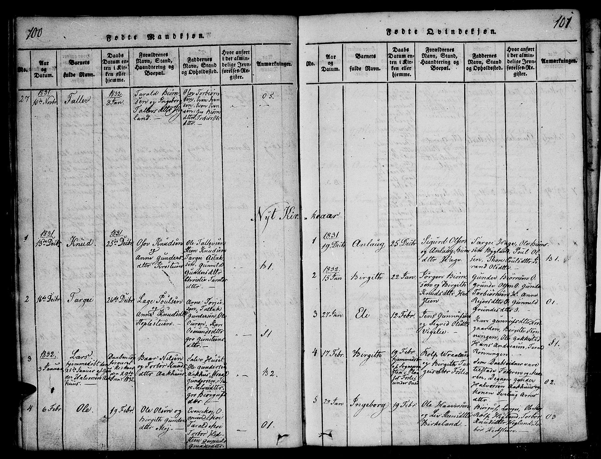 Bygland sokneprestkontor, AV/SAK-1111-0006/F/Fa/Fab/L0003: Parish register (official) no. A 3, 1816-1841, p. 100-101