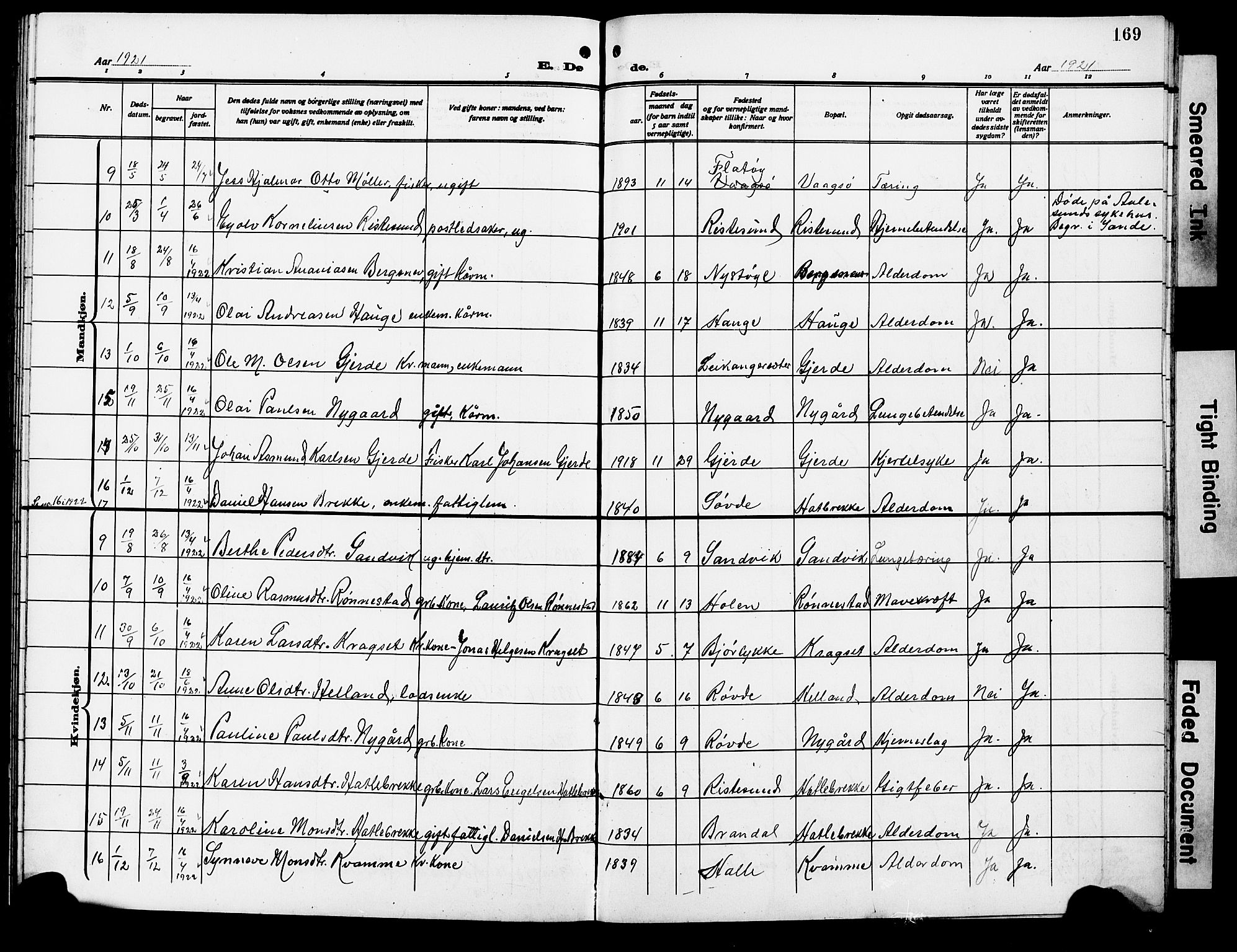 Ministerialprotokoller, klokkerbøker og fødselsregistre - Møre og Romsdal, SAT/A-1454/503/L0050: Parish register (copy) no. 503C05, 1909-1922, p. 169