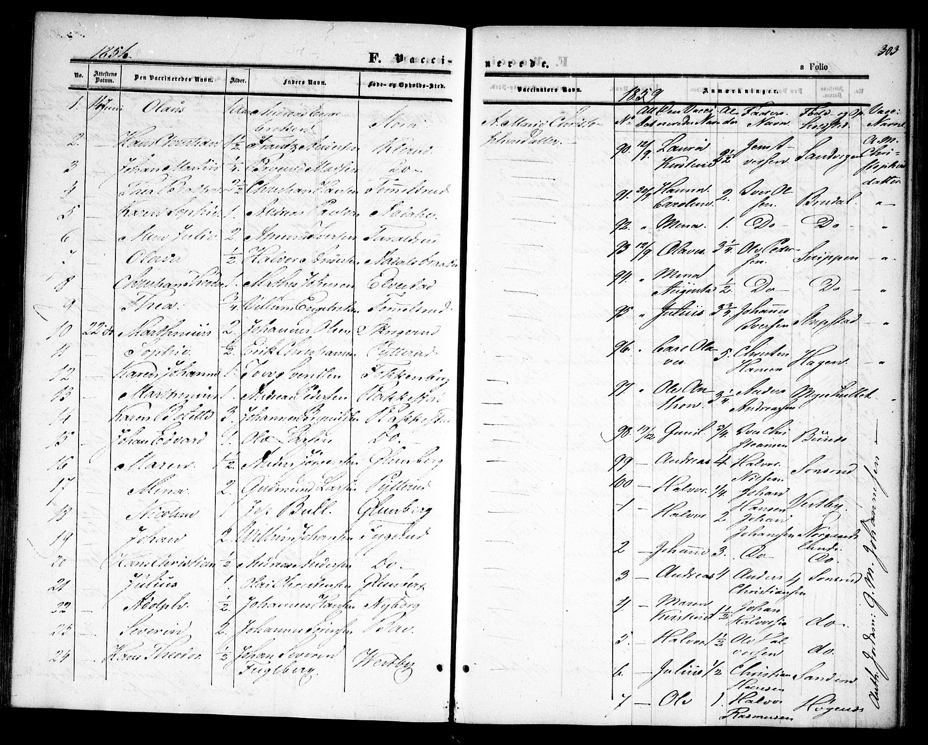 Rødenes prestekontor Kirkebøker, AV/SAO-A-2005/F/Fa/L0006: Parish register (official) no. I 6, 1850-1859, p. 303