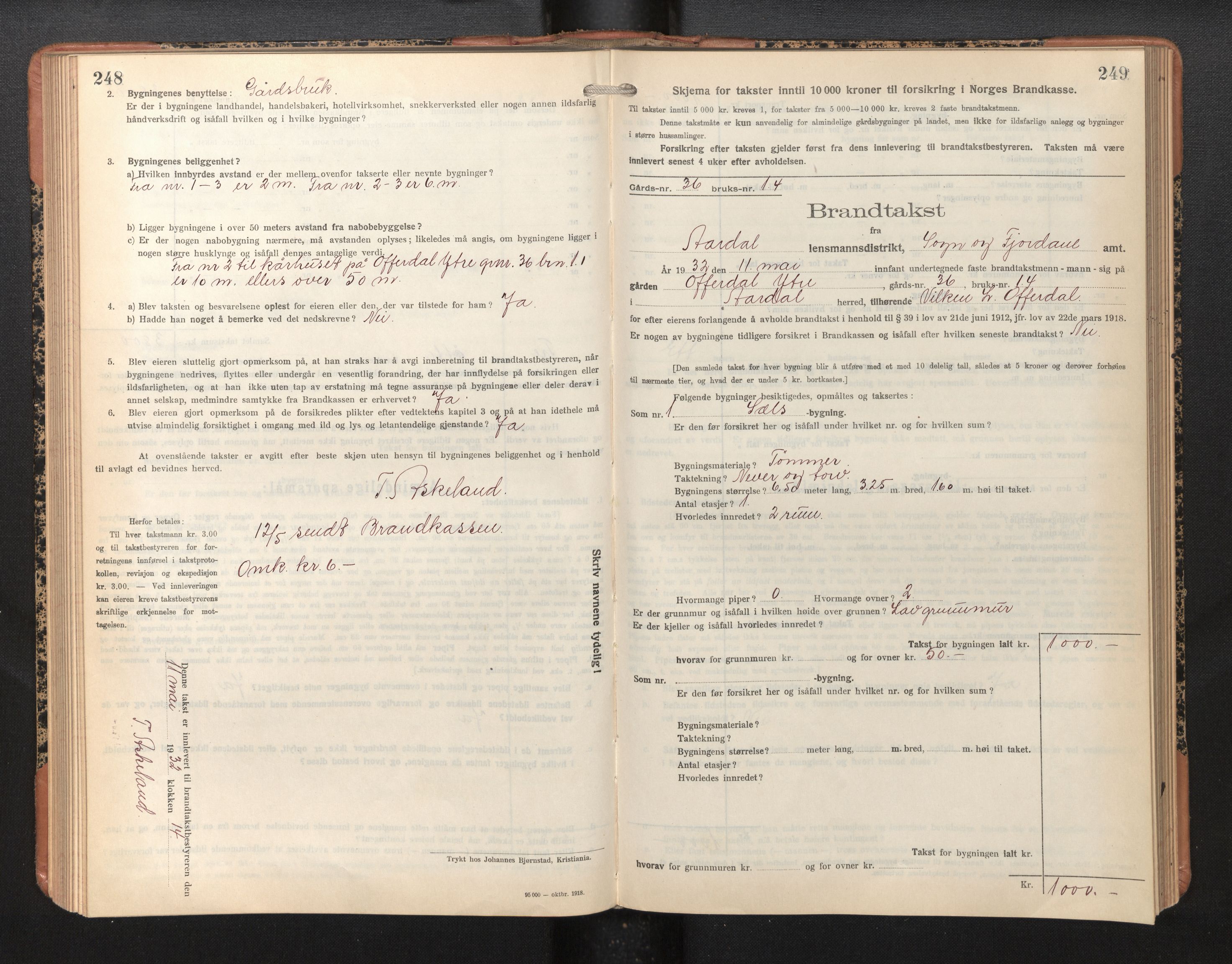 Lensmannen i Årdal, AV/SAB-A-30501/0012/L0010: Branntakstprotokoll, skjematakst, 1926-1939, p. 248-249