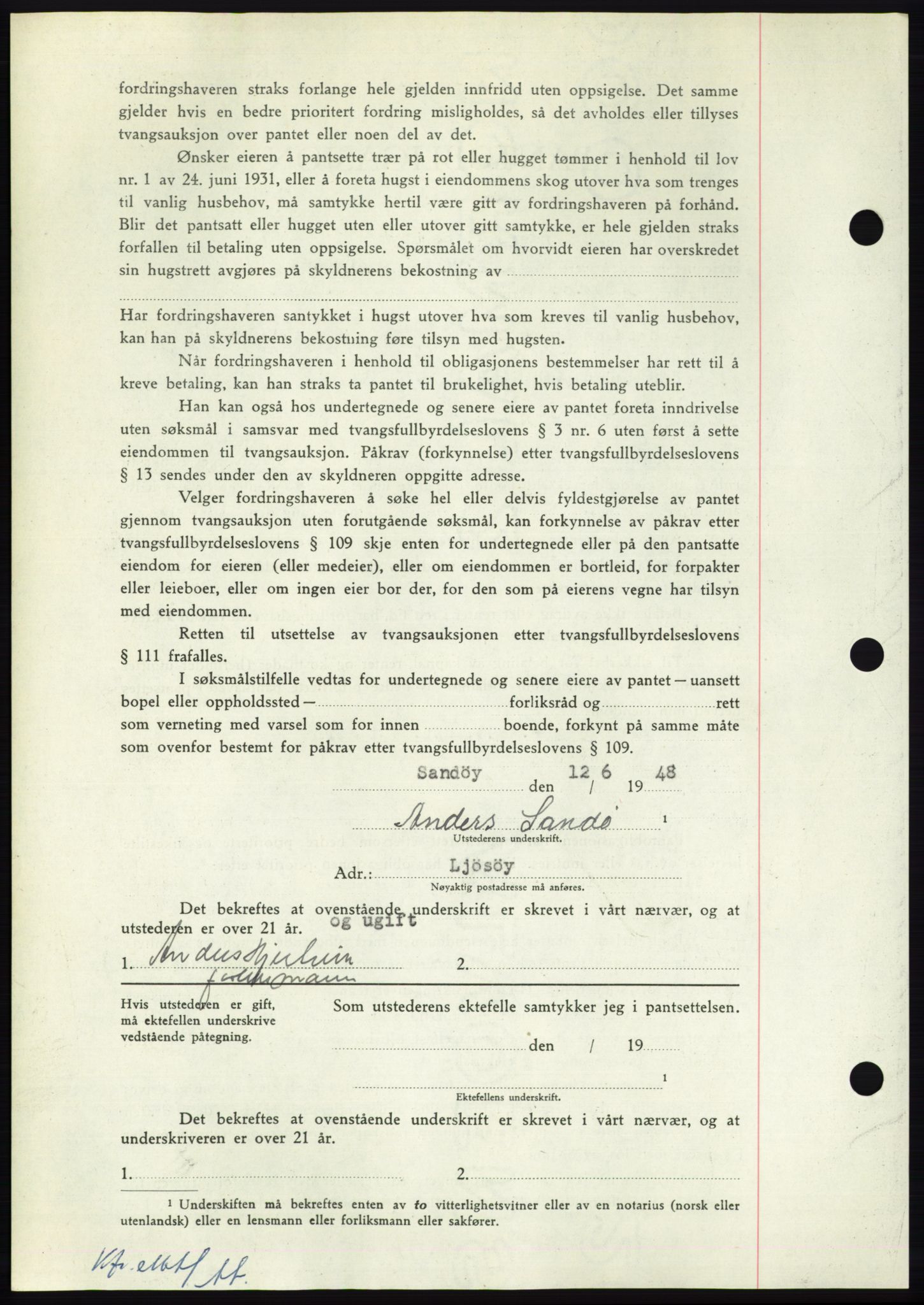 Nordmøre sorenskriveri, AV/SAT-A-4132/1/2/2Ca: Mortgage book no. B99, 1948-1948, Diary no: : 2005/1948