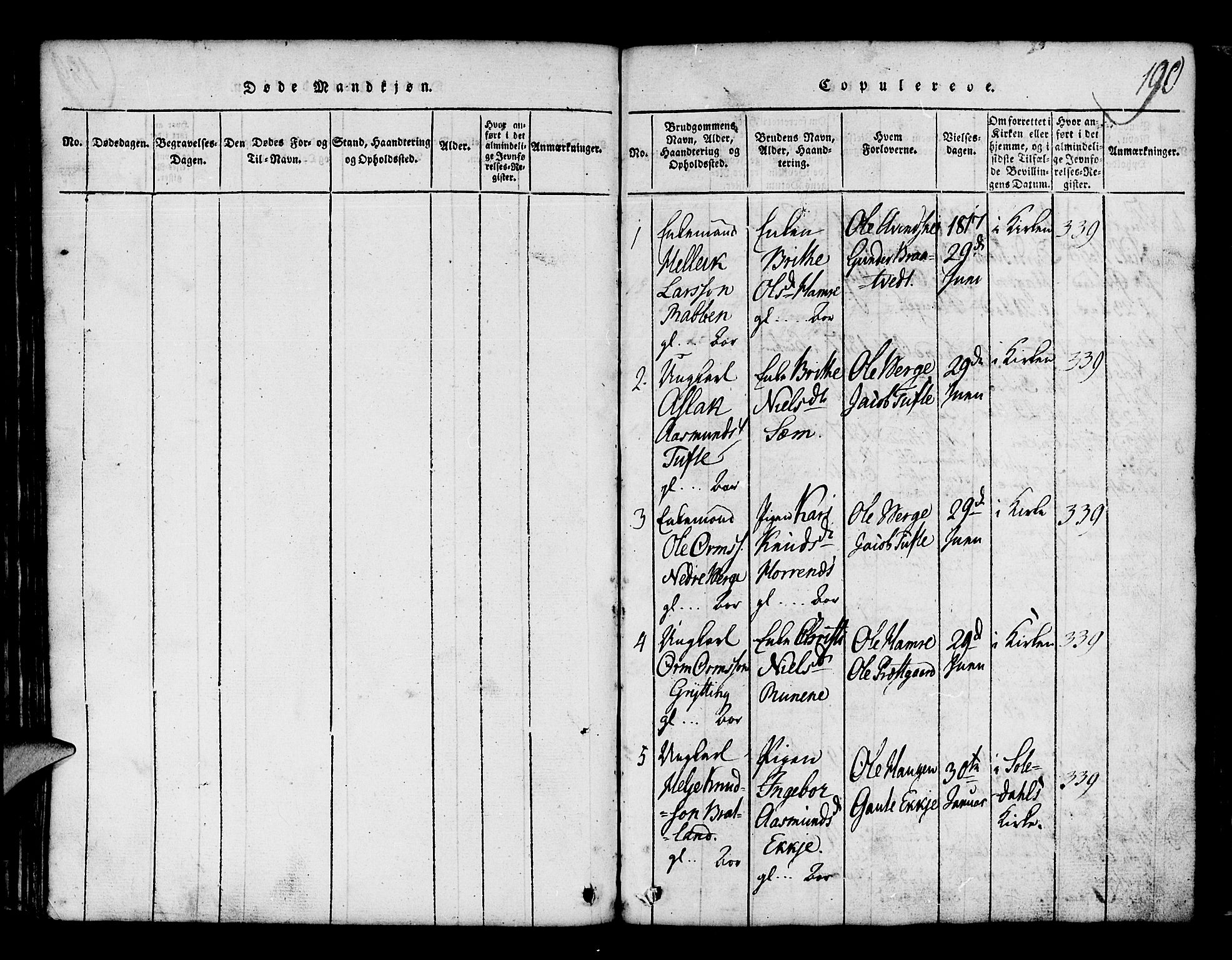 Røldal sokneprestembete, SAB/A-100247: Parish register (copy) no. A 1, 1817-1860, p. 190
