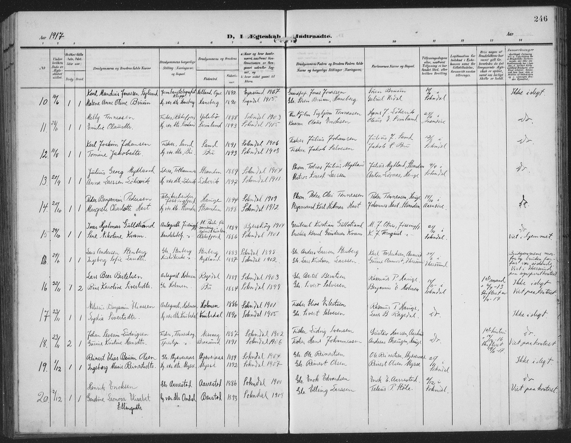 Sokndal sokneprestkontor, AV/SAST-A-101808: Parish register (copy) no. B 8, 1908-1934, p. 246